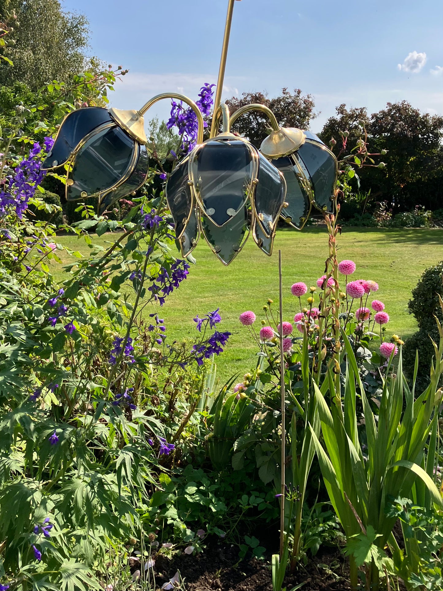 Mid Century Hollywood Regency Dark Blue Lotus Chandelier