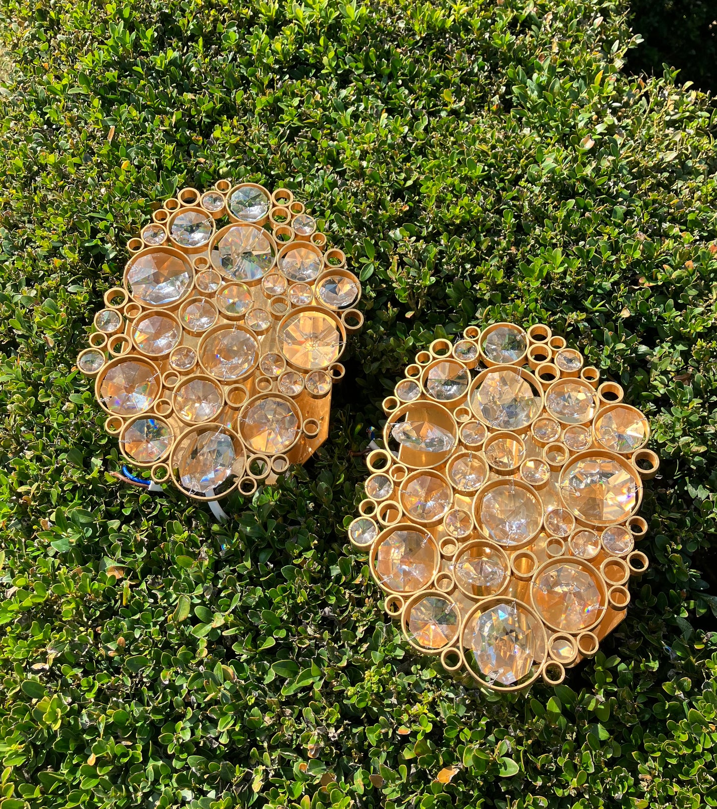 Palwa style 1970s Gold and Crystal Wall Lights