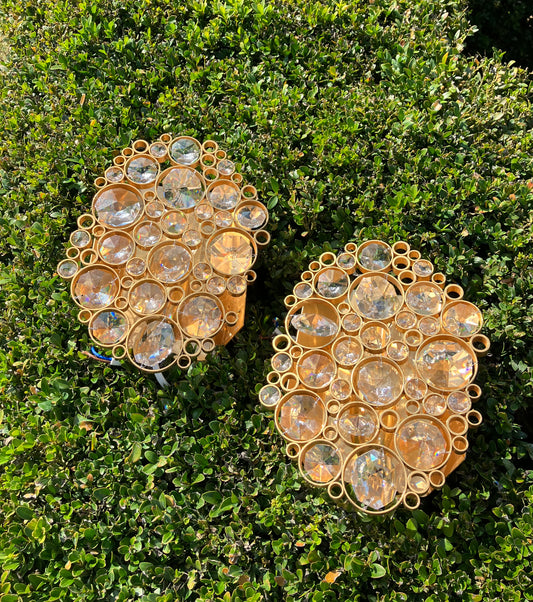 Palwa style 1970s Gold and Crystal Wall Lights