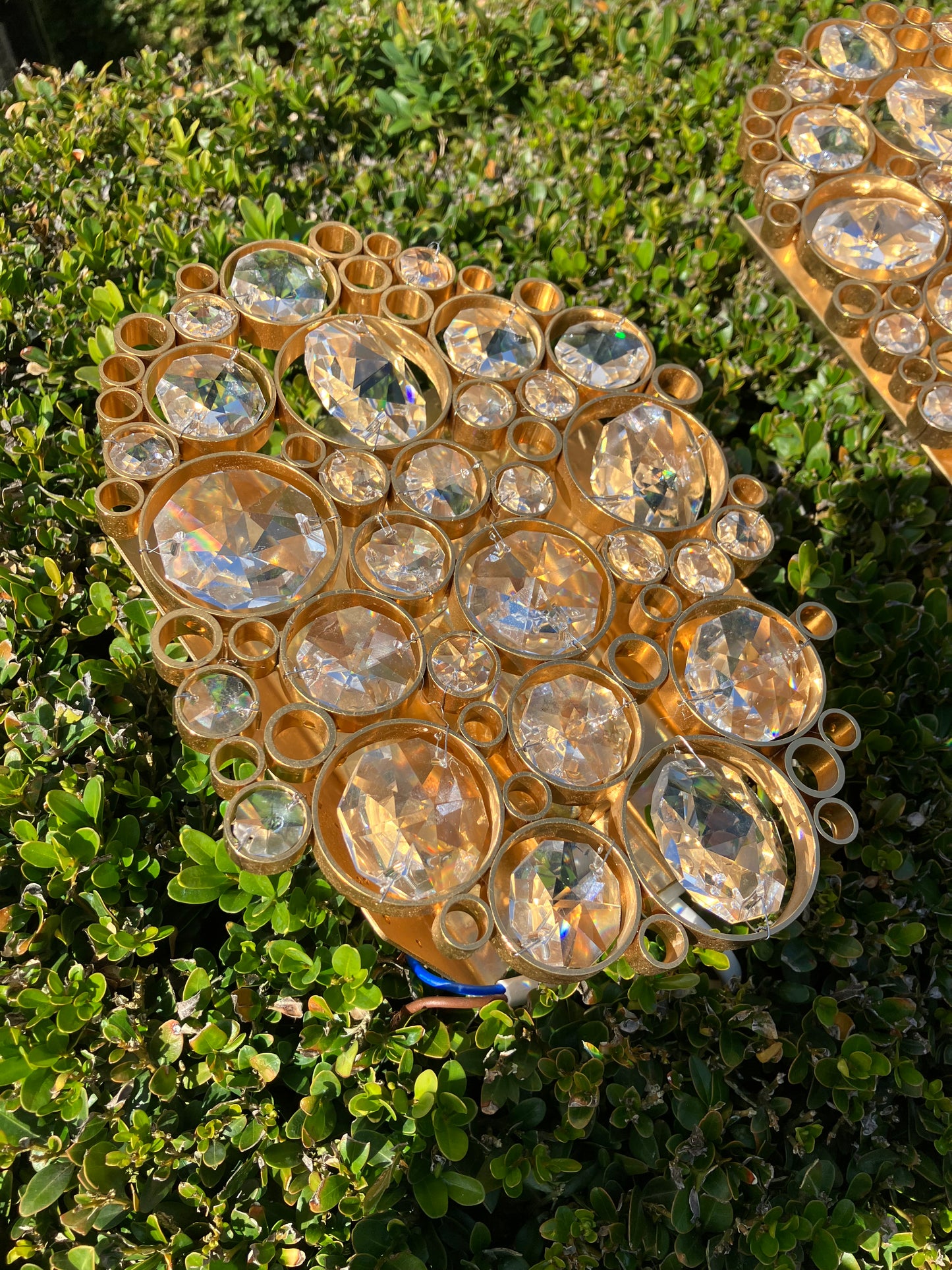 Palwa style 1970s Gold and Crystal Wall Lights