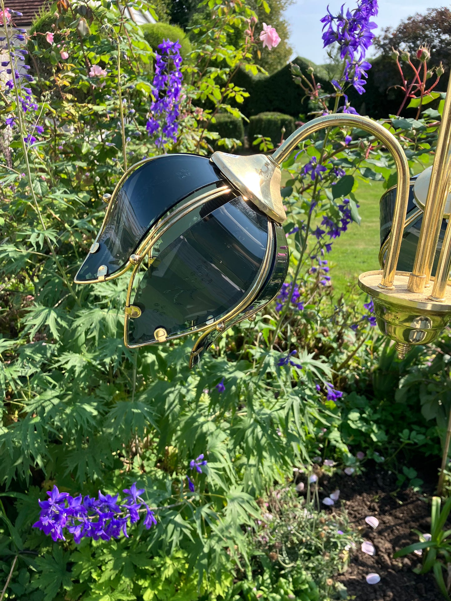 Mid Century Hollywood Regency Dark Blue Lotus Chandelier