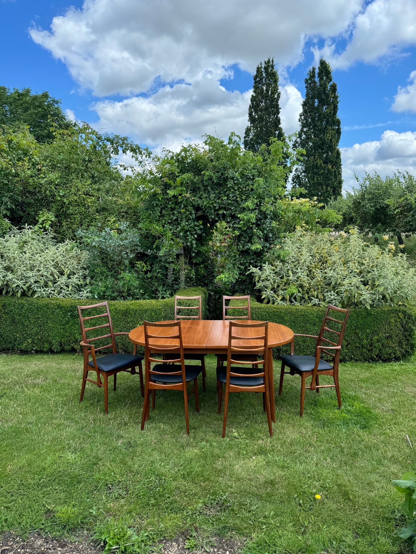 Mid Century Modern Extending Teak Table by Nils Jonsson for Hugo Troeds with 8 'Lis' Chairs by Niels Koeofoed for Mobelfabrik Dining Set