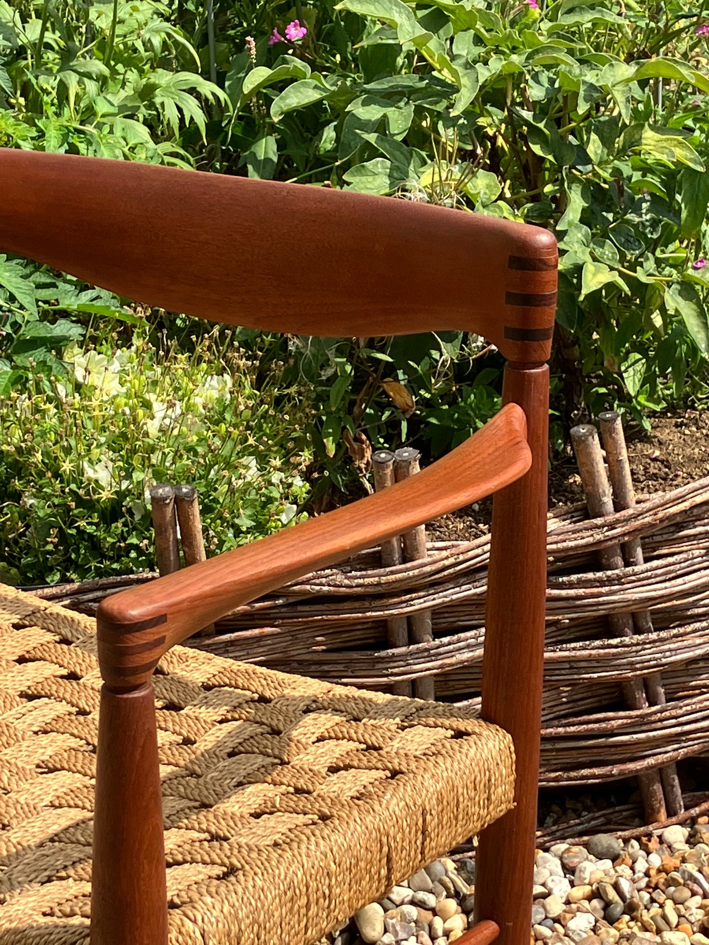 Set of 4 Mid century modern Danish rush dining chairs by H. W. Klein for Bramin, 1960s.