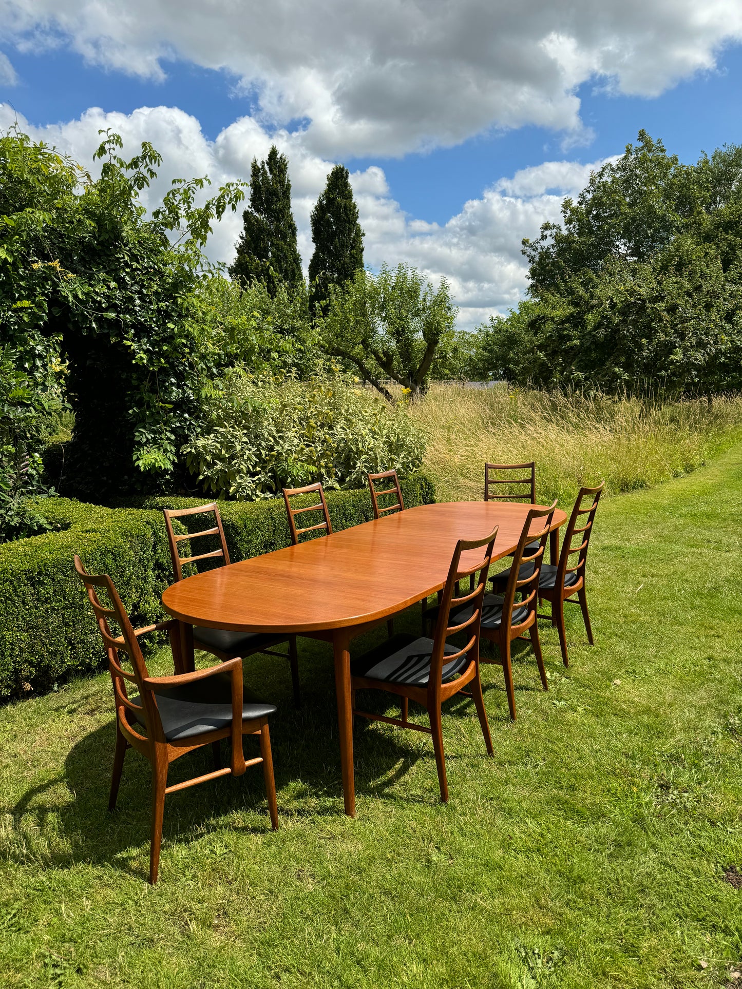 Mid Century Modern Extending Teak Table by Nils Jonsson for Hugo Troeds with 8 'Lis' Chairs by Niels Koeofoed for Mobelfabrik Dining Set
