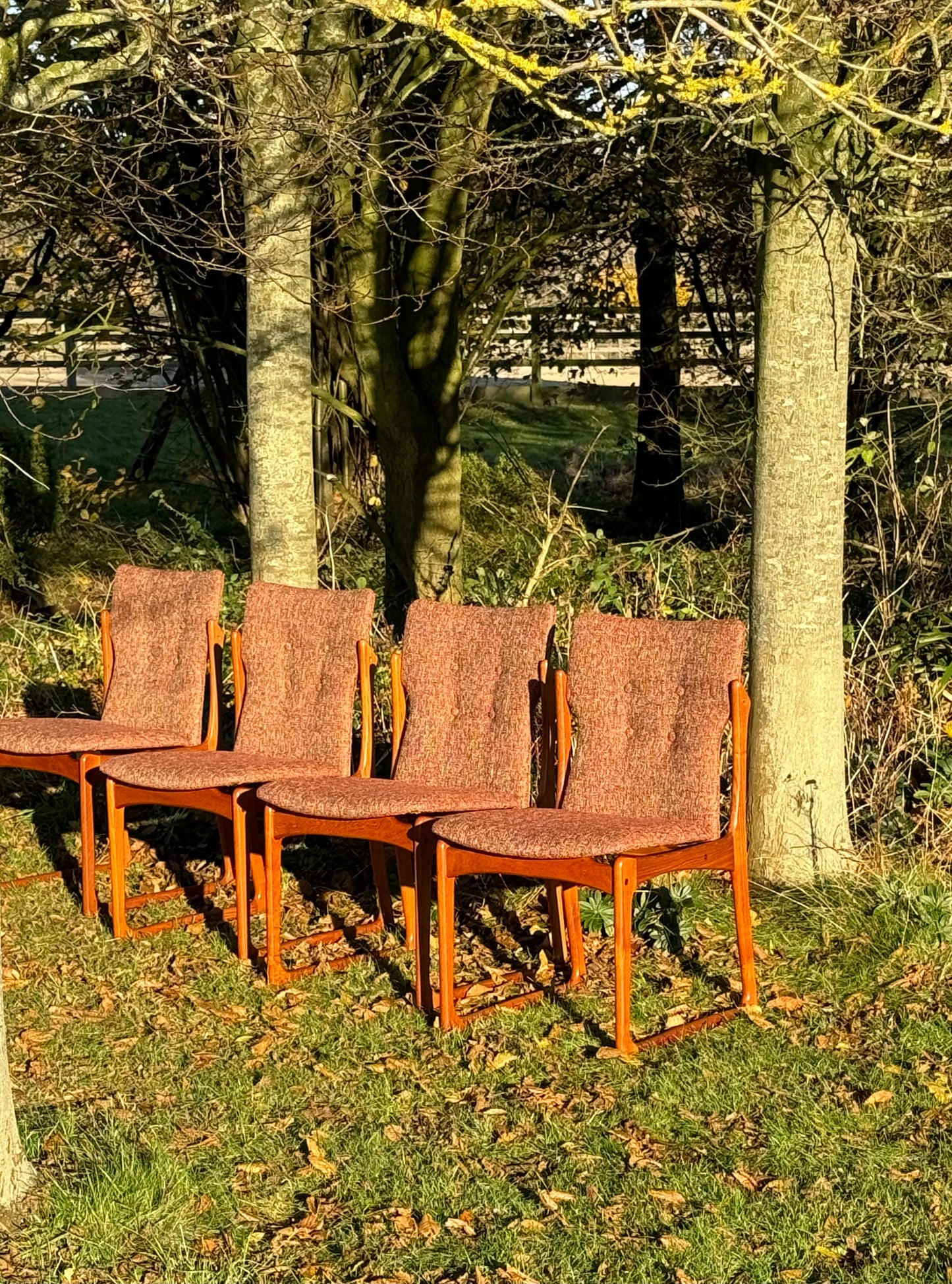 Mid Century Danish Teak Upholstered Set Of Eight Dining Chairs By Vamdrup Stolefabrik 1960