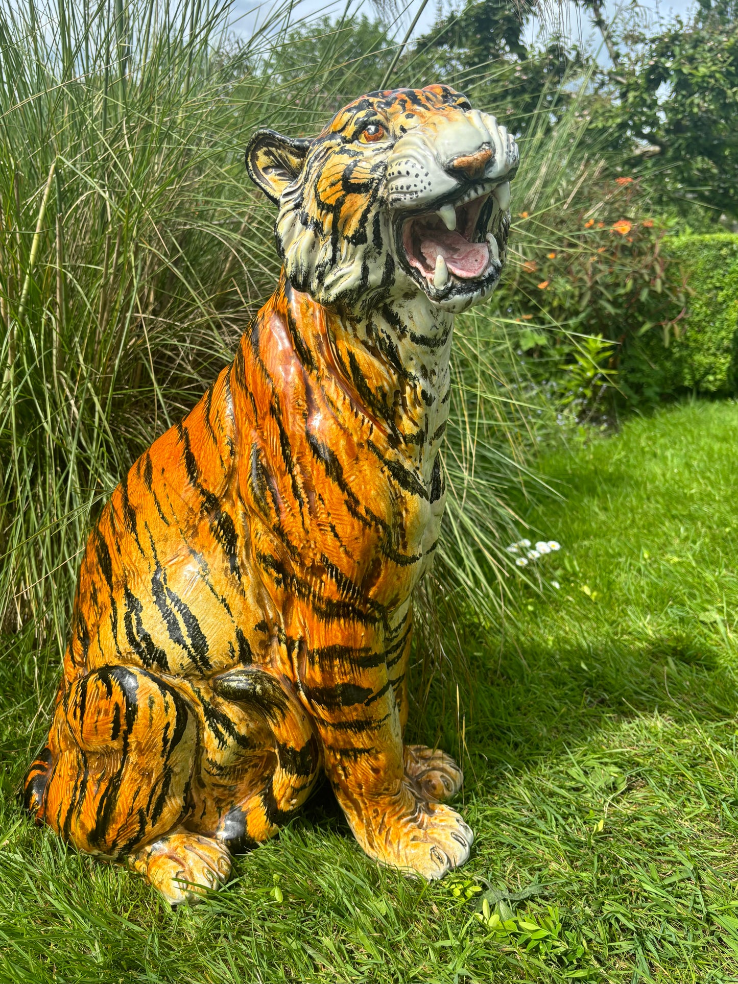 Vintage Mid Century Modern Italian Ceramic Tiger Statue / Sculpture
