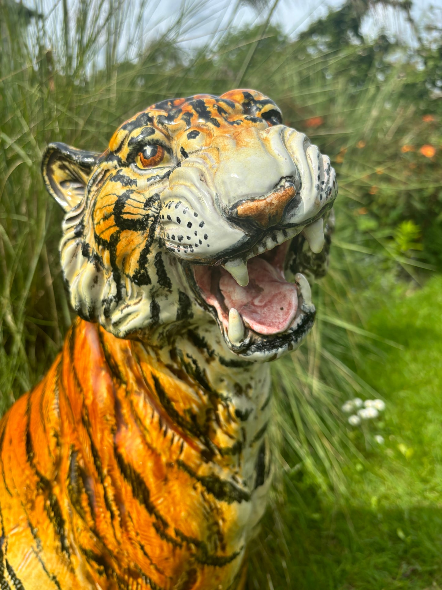Vintage Mid Century Modern Italian Ceramic Tiger Statue / Sculpture