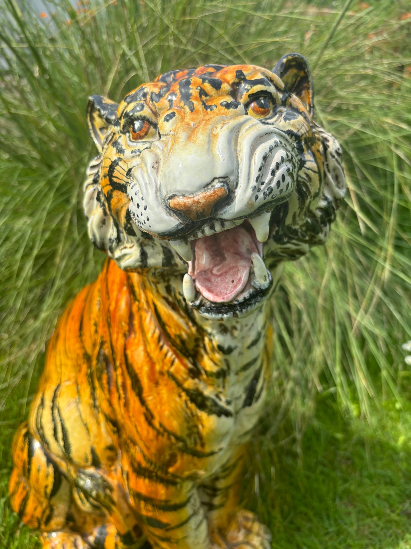 Vintage Mid Century Modern Italian Ceramic Tiger Statue / Sculpture