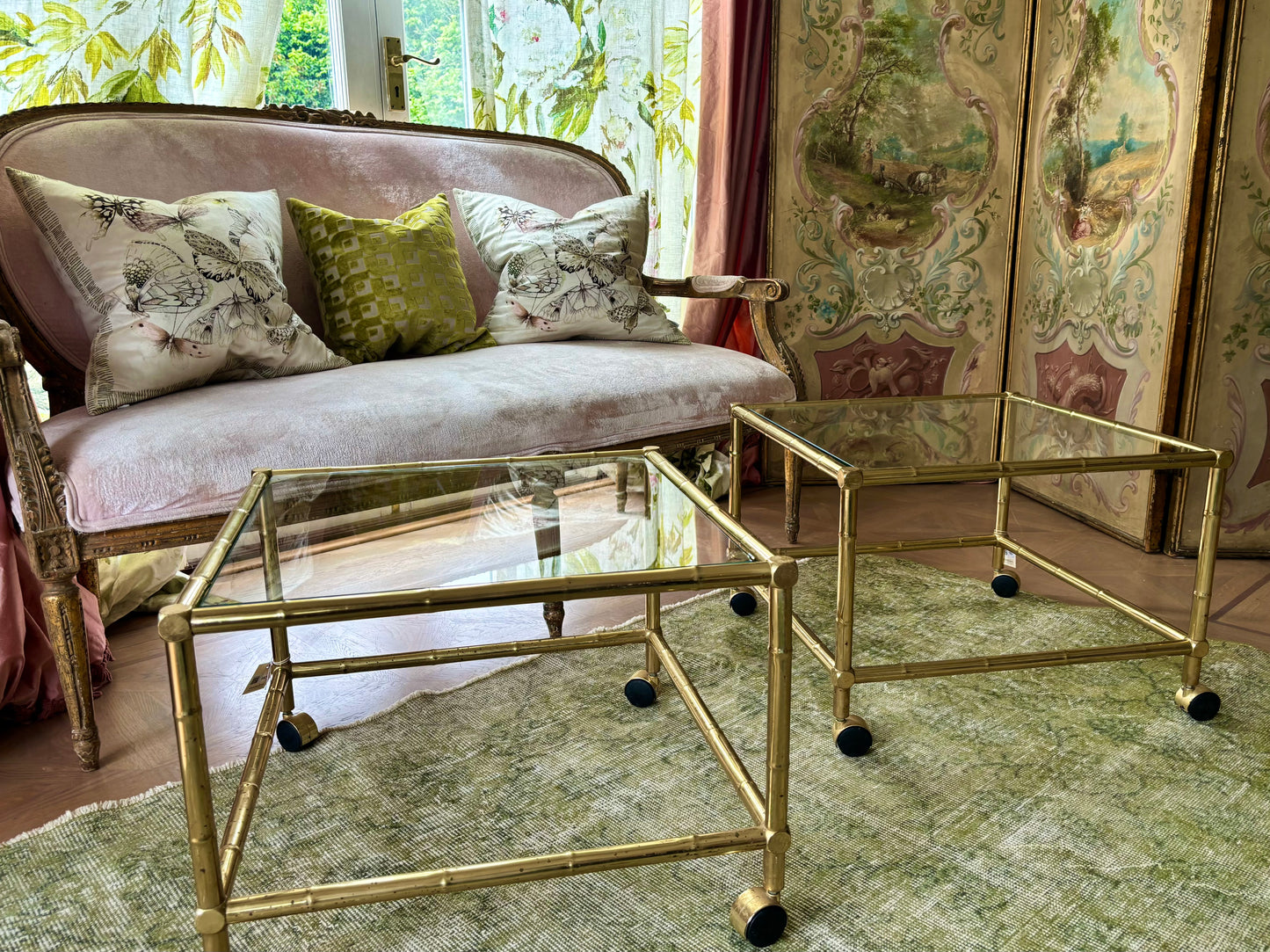 Pair of Gilt-Metal Hollywood Regency Faux Bamboo Side Tables in the Style of Maison Bagués