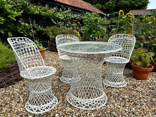 Mid Century Modern Hollywood Regency Rattan Garden Dining Set by Russell Woodard
