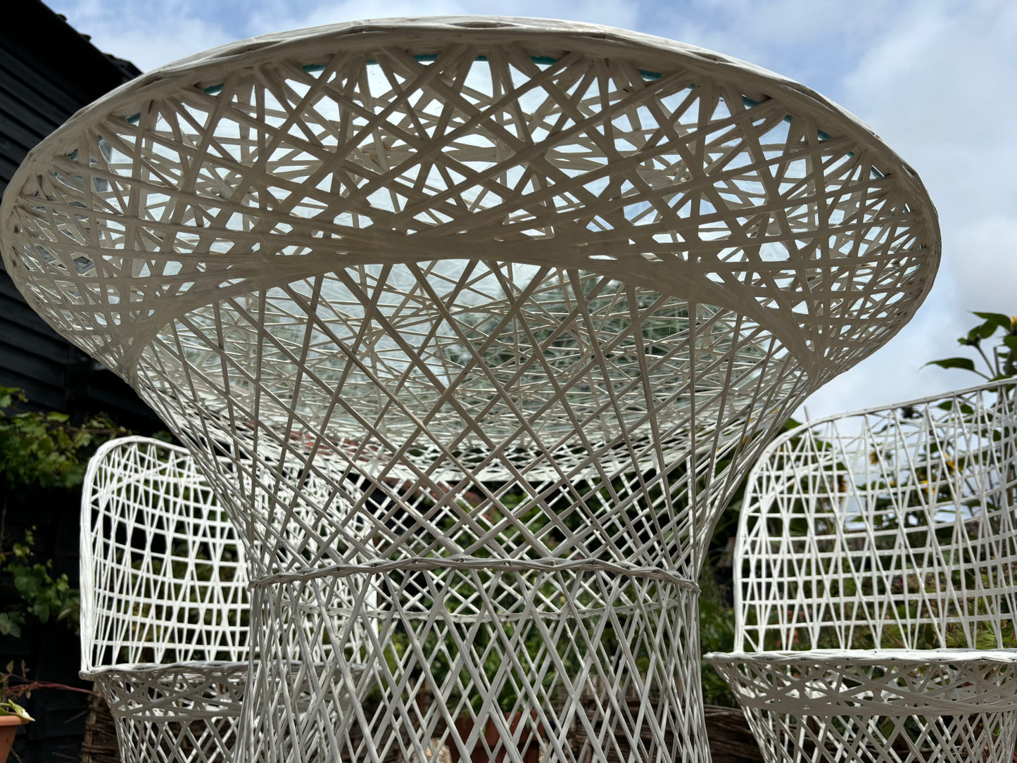 Mid Century Modern Hollywood Regency Rattan Garden Dining Set by Russell Woodard