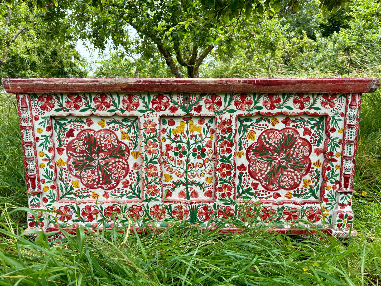Antique Hand-Painted Marriage Chest / Trunk