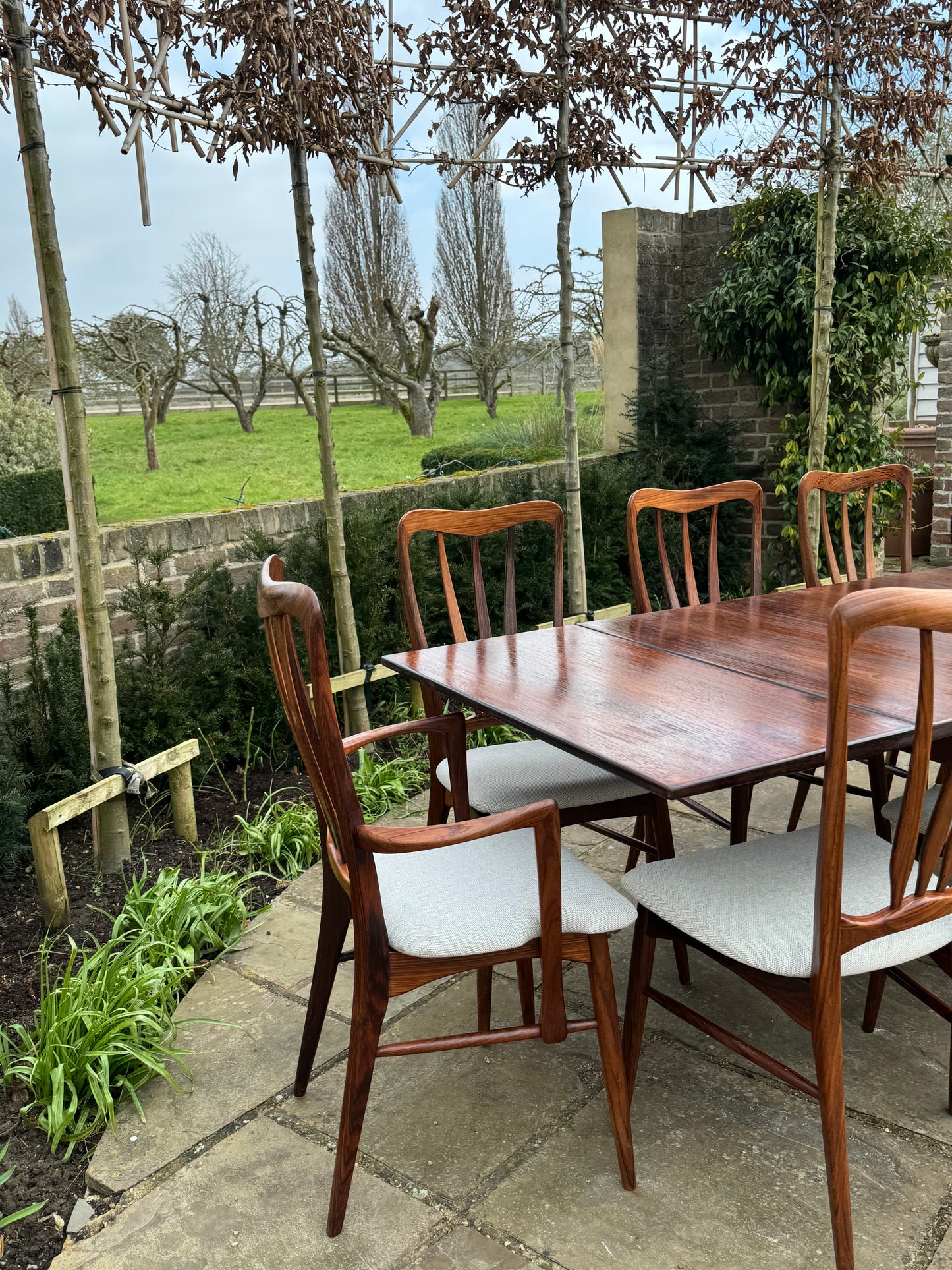 Mid Century Modern Danish Rosewood Large Dining Table and 10 Rosewood Dining chairs by Niels Keofoed - 1960