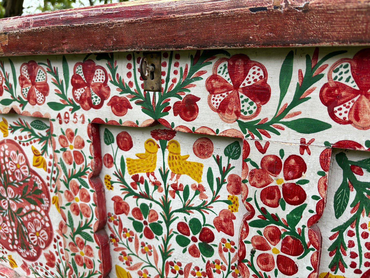 Antique Hand-Painted Marriage Chest / Trunk