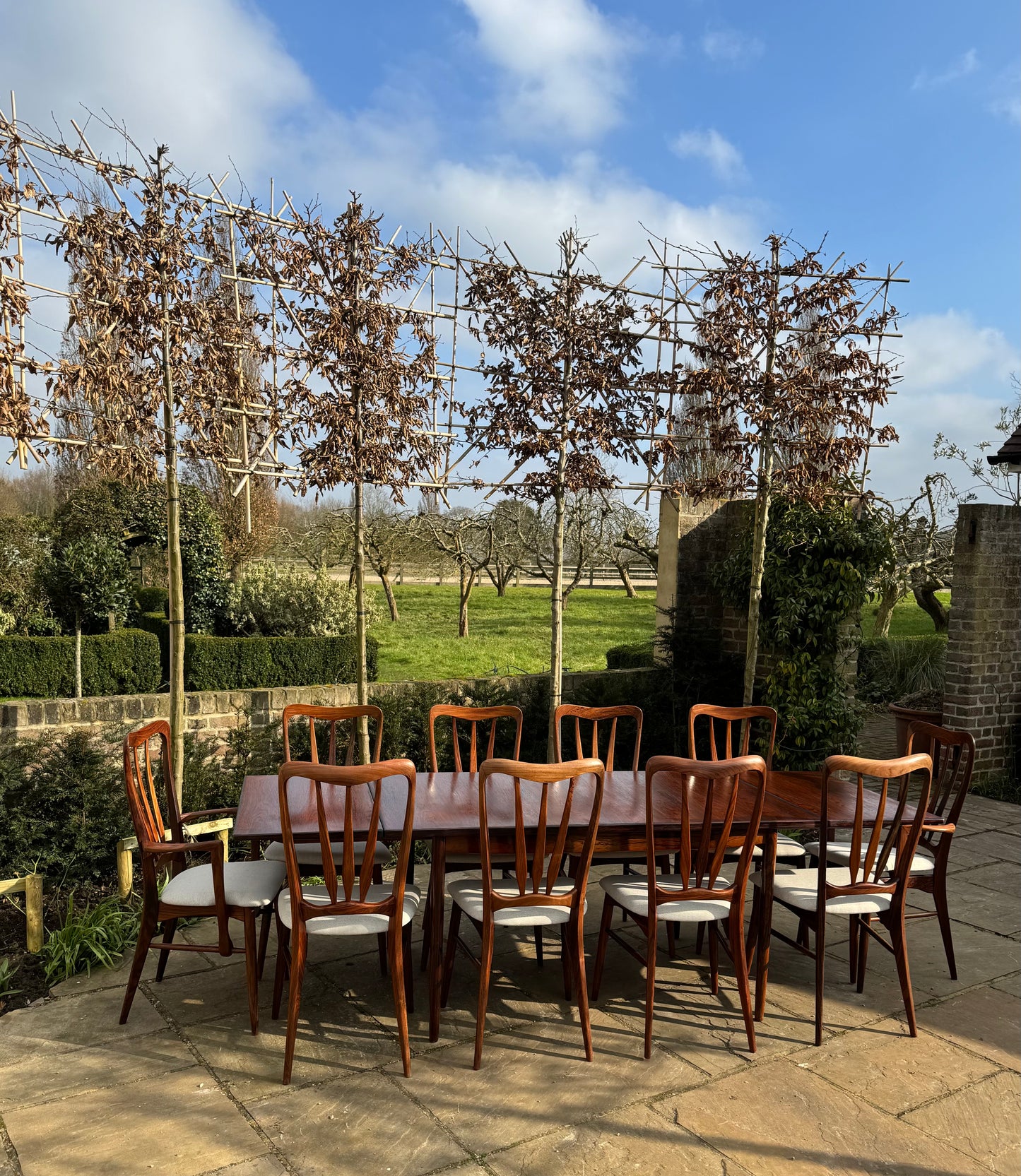 Mid Century Modern Danish Rosewood Large Dining Table and 10 Rosewood Dining chairs by Niels Keofoed - 1960