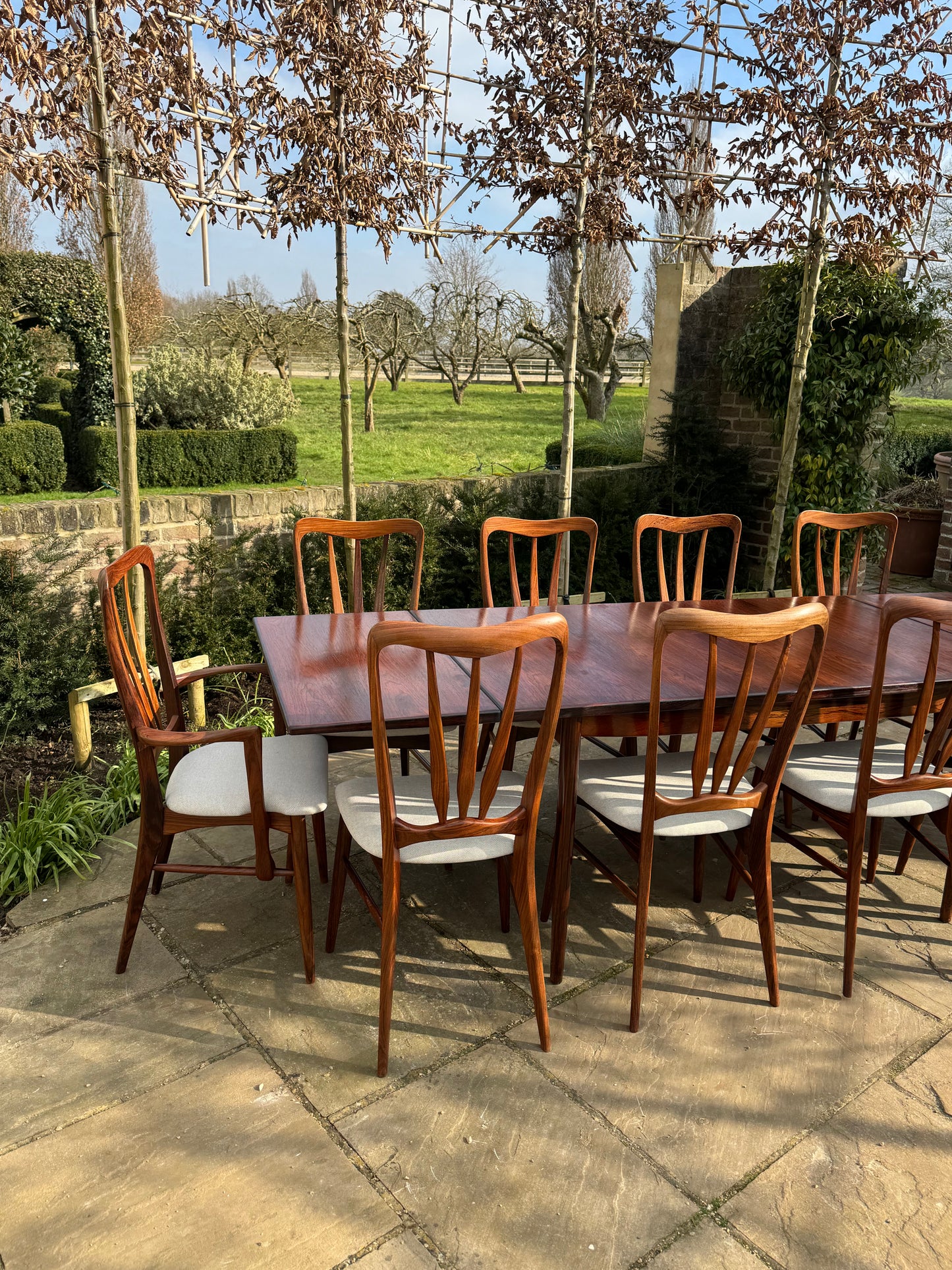 Mid Century Modern Danish Rosewood Large Dining Table and 10 Rosewood Dining chairs by Niels Keofoed - 1960