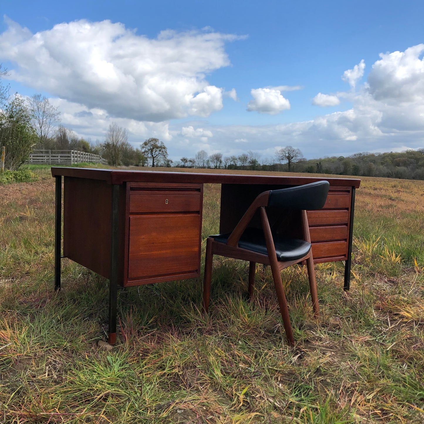 Mid century modern Danish teak partners desk by Peter Hvidt & Orla Mølgaard-Nielsen for Søborg, Denmark, 1950s
