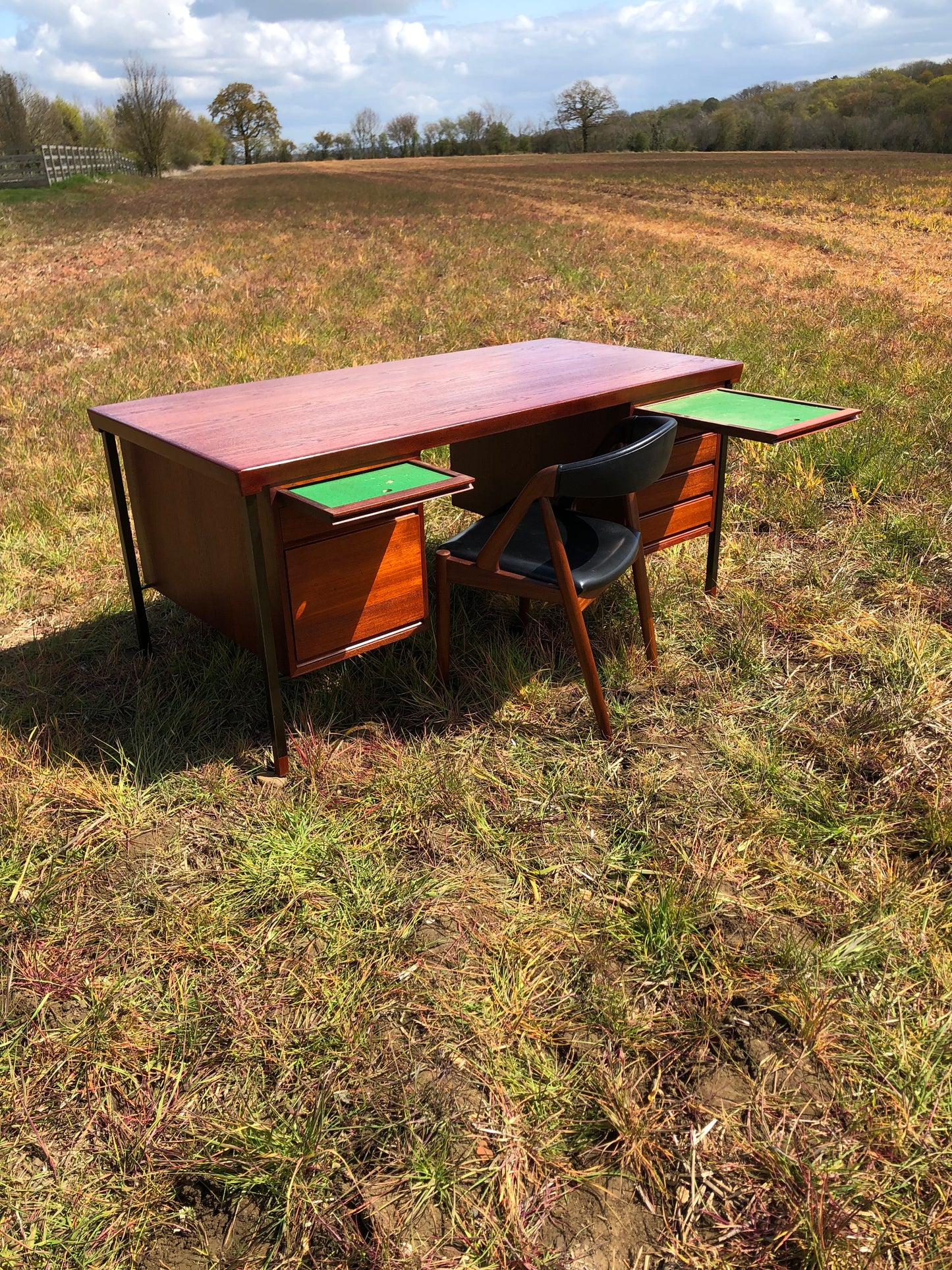 Mid century modern Danish teak partners desk by Peter Hvidt & Orla Mølgaard-Nielsen for Søborg, Denmark, 1950s