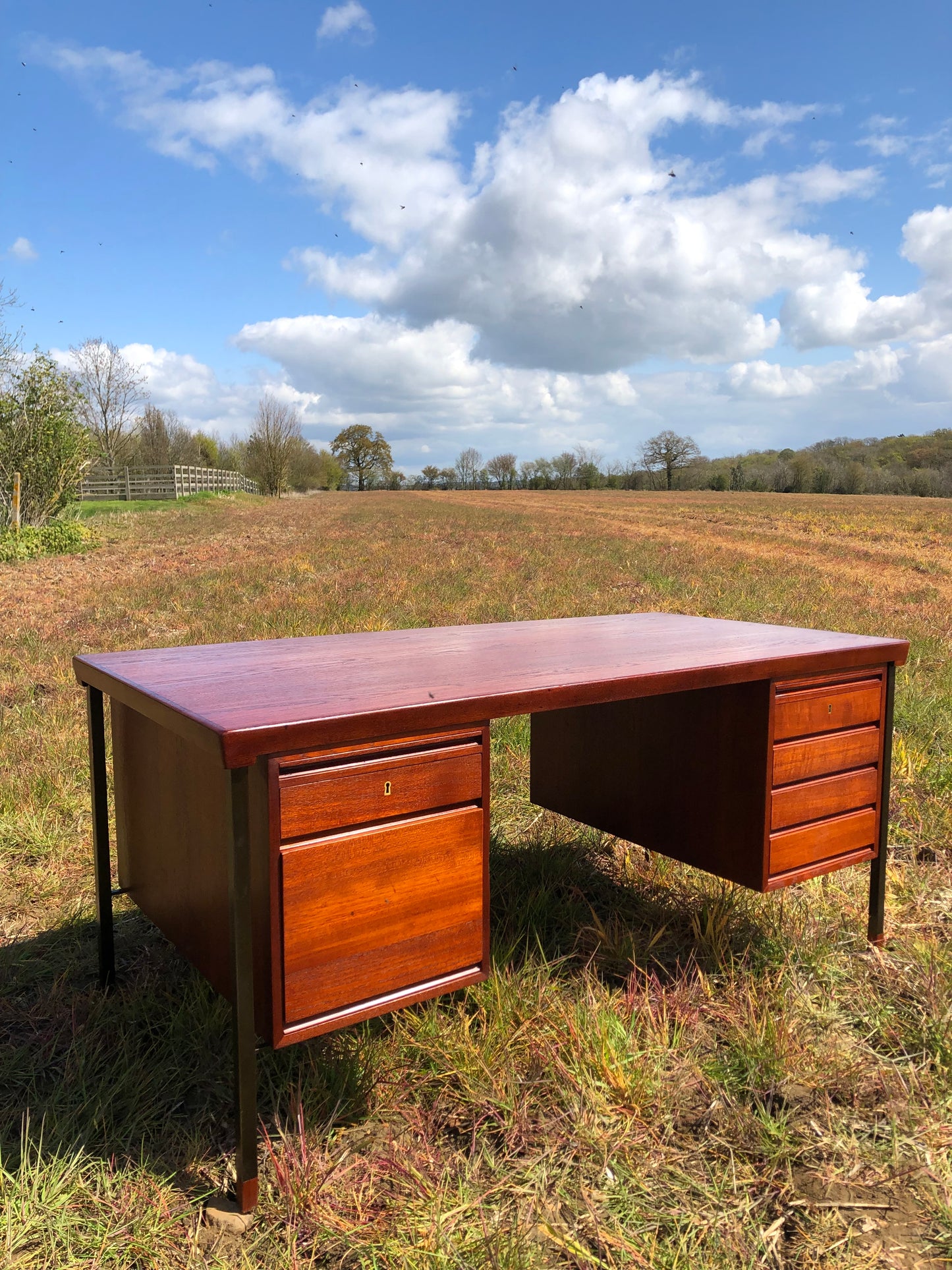 Mid century modern Danish teak partners desk by Peter Hvidt & Orla Mølgaard-Nielsen for Søborg, Denmark, 1950s