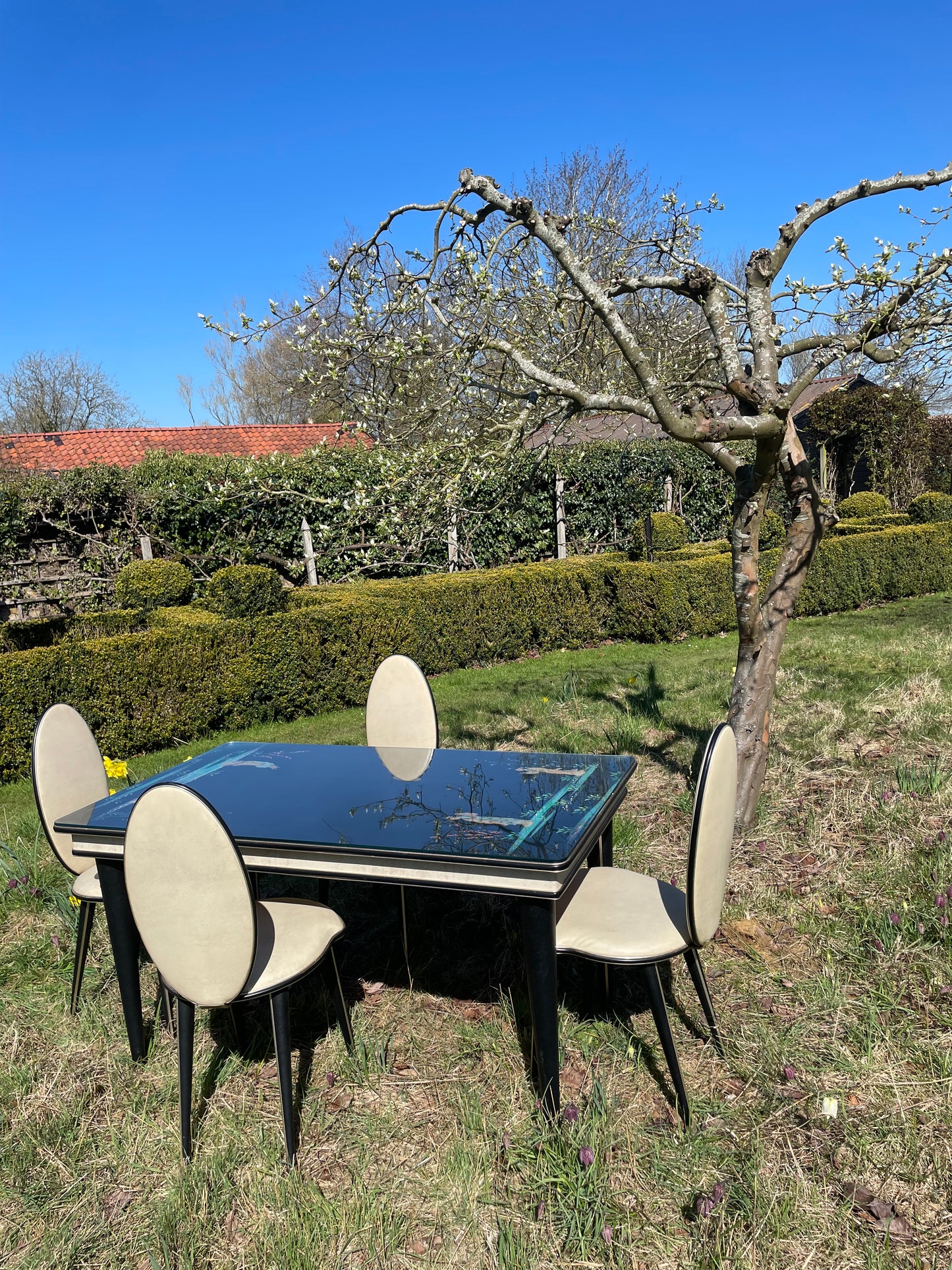 **FOR LINDA** Price includes Shipping *****Hollywood Regency Mid Century modern Chinoiserie dining set by Umberto Mascagni.