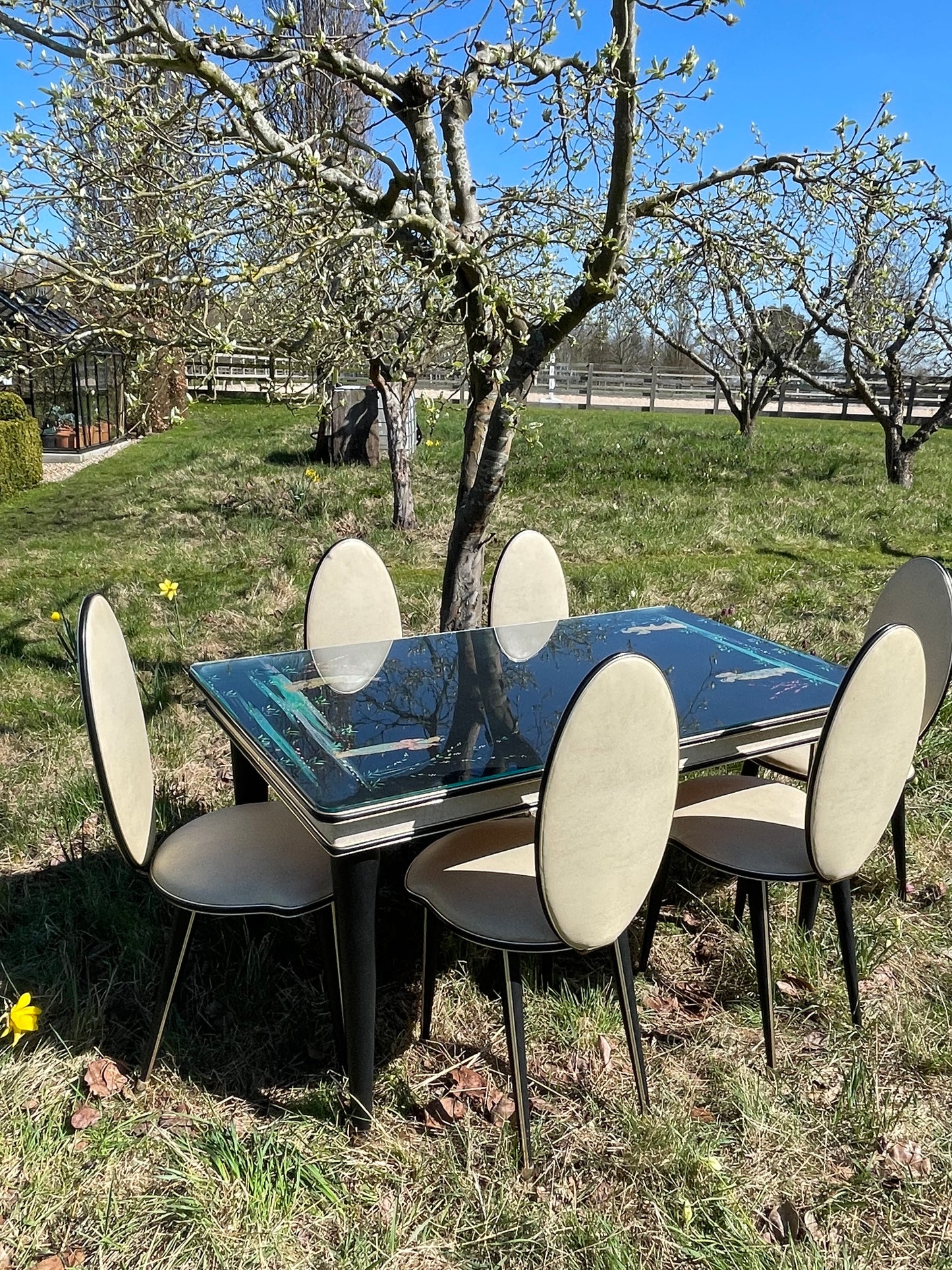 **FOR LINDA** Price includes Shipping *****Hollywood Regency Mid Century modern Chinoiserie dining set by Umberto Mascagni.