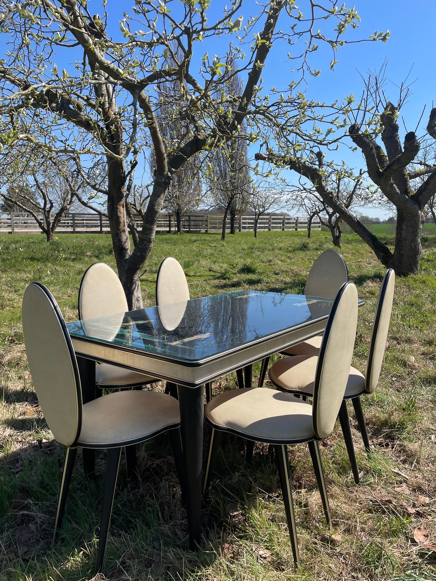**FOR LINDA** Price includes Shipping *****Hollywood Regency Mid Century modern Chinoiserie dining set by Umberto Mascagni.