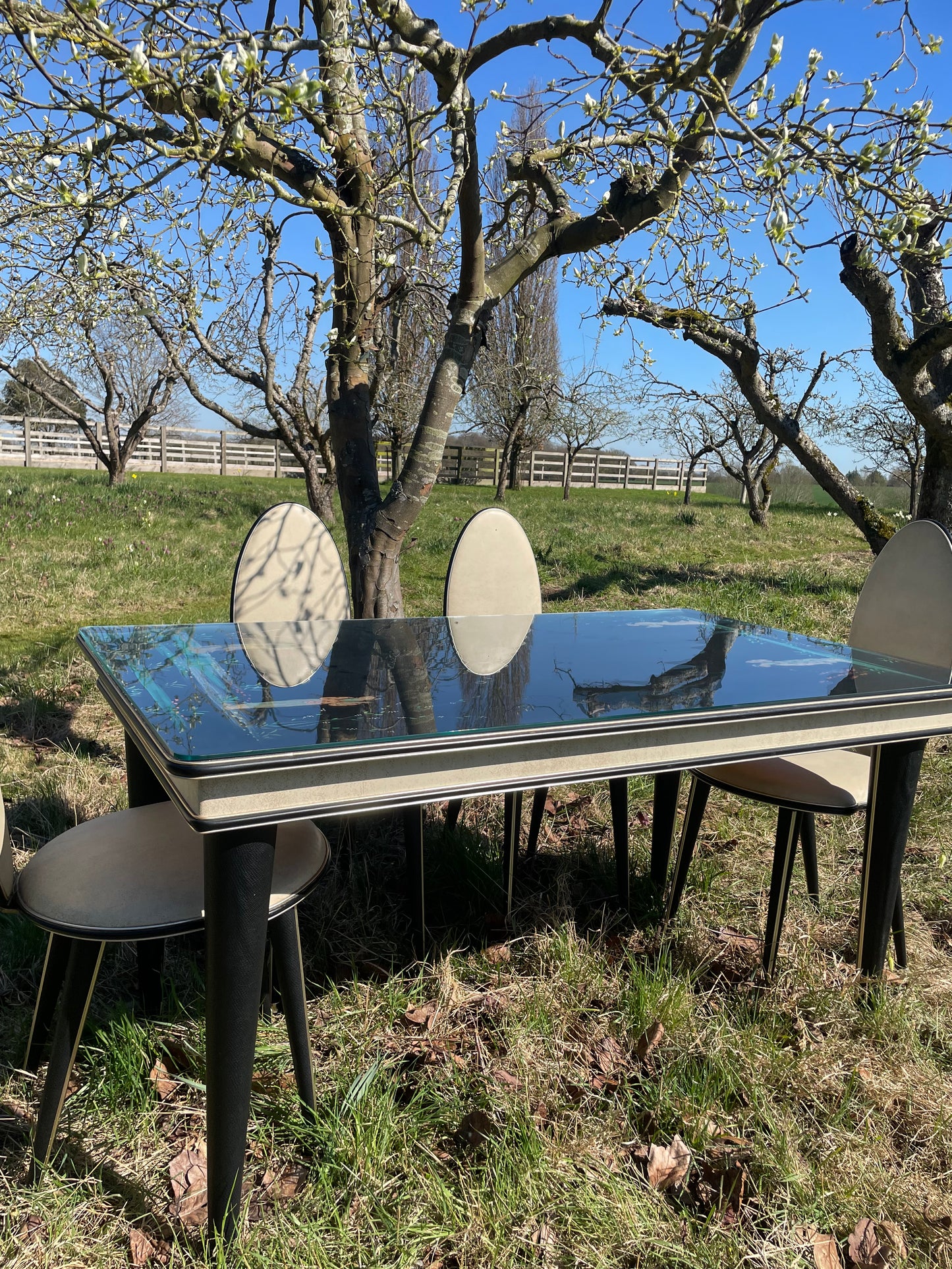 **FOR LINDA** Price includes Shipping *****Hollywood Regency Mid Century modern Chinoiserie dining set by Umberto Mascagni.