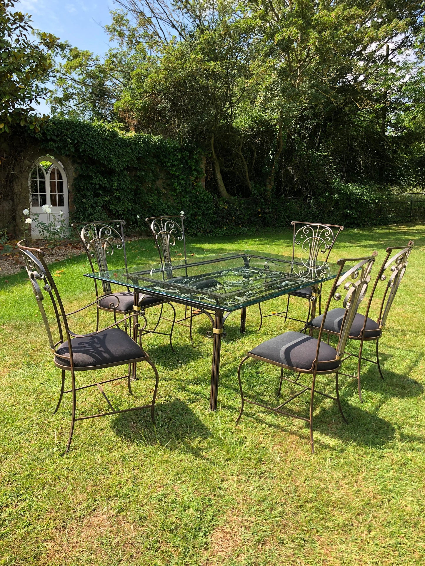Mid Century Modern Hollywood Regency Wrought Iron Garden Dining Table