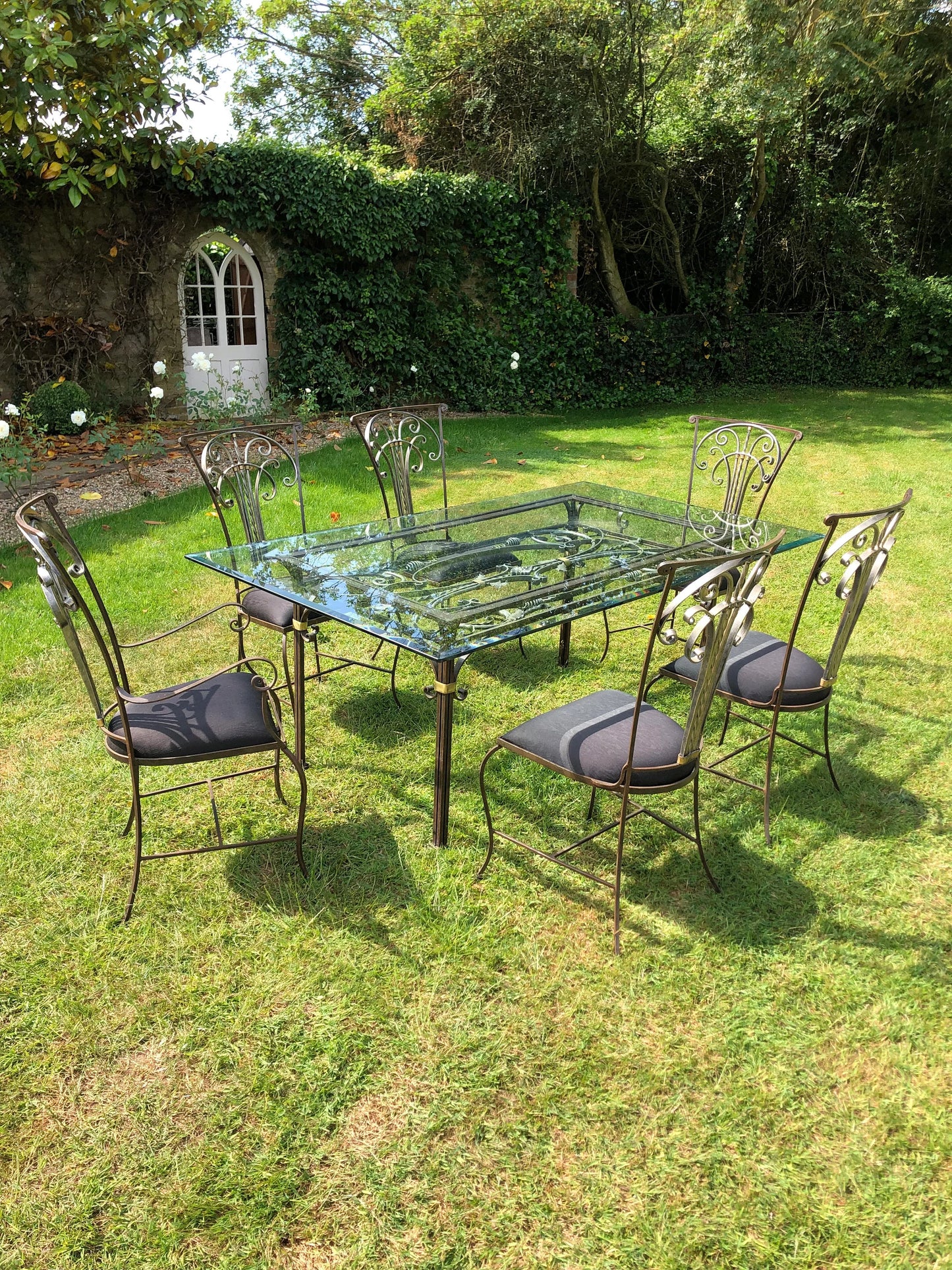 Mid Century Modern Hollywood Regency Wrought Iron Garden Dining Table