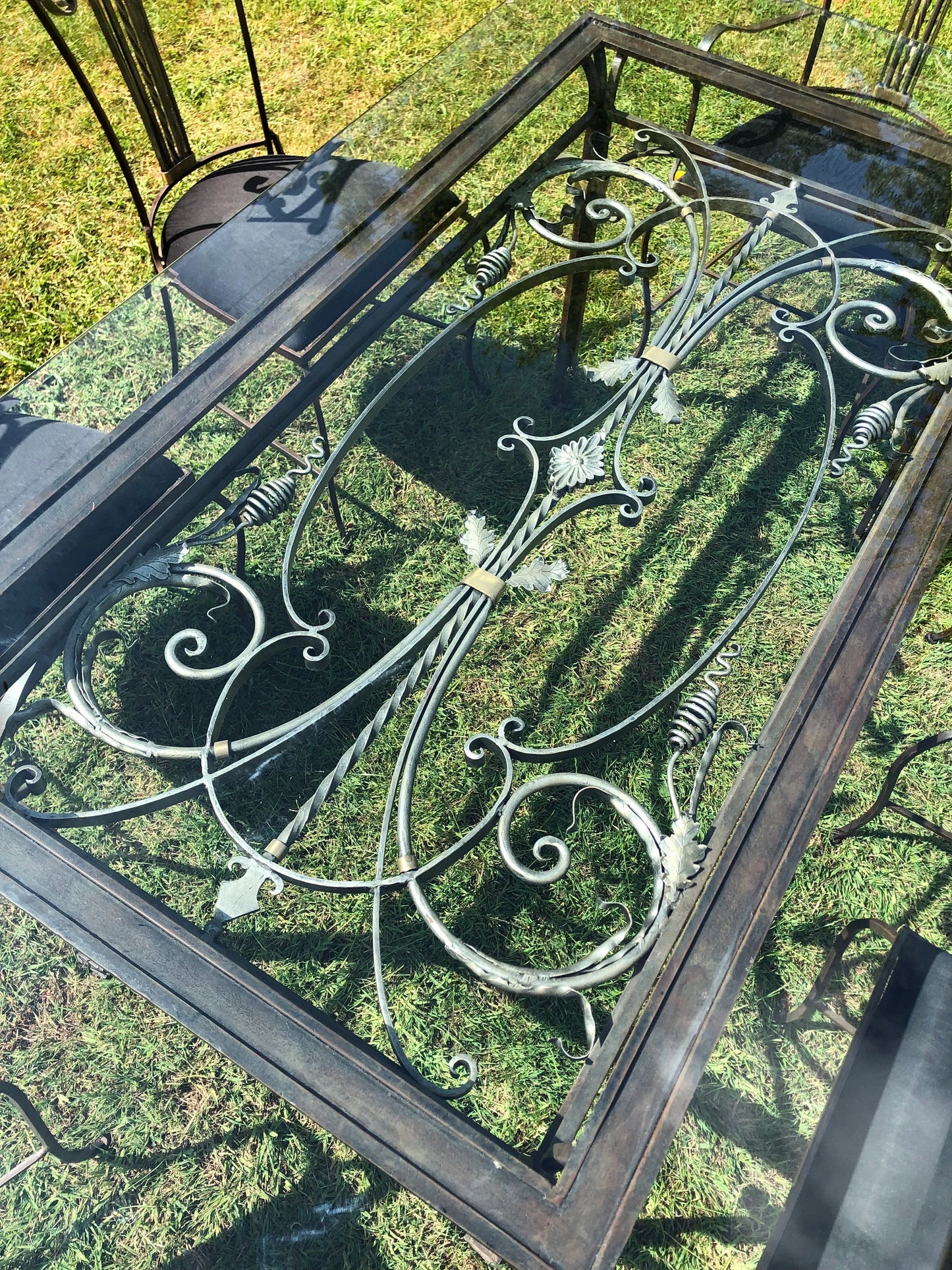 Mid Century Modern Hollywood Regency Wrought Iron Garden Dining Table
