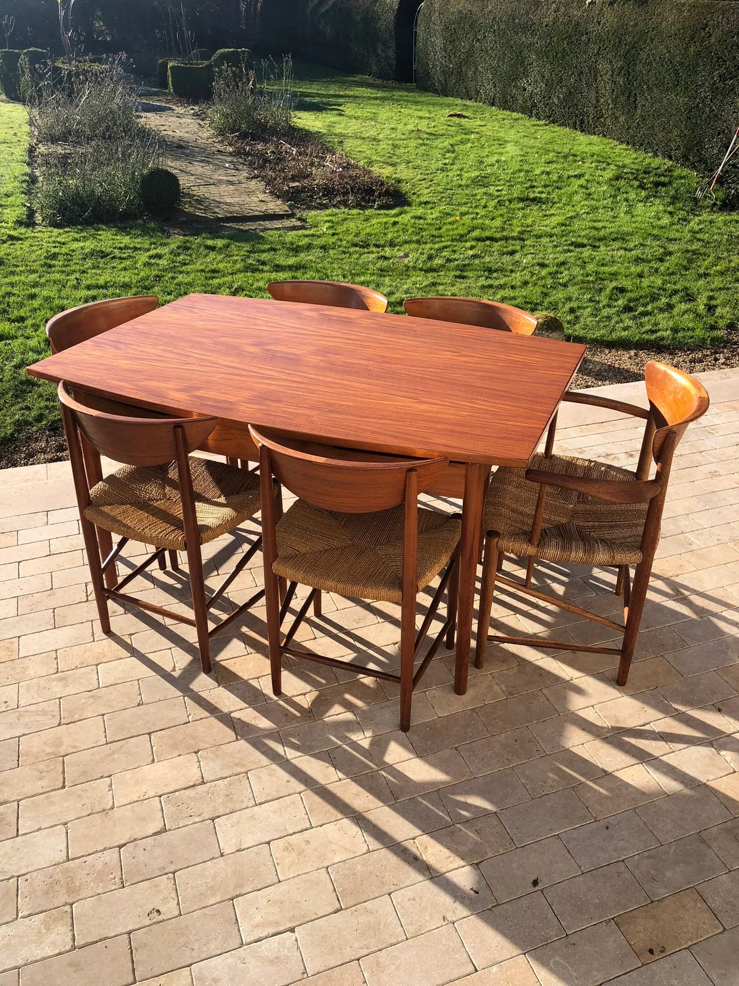 Mid Century Modern Teak Dining Set Comprising of a Chair Set by Perter Hvidt and Orla Mølgaard Nielsen and a Scandinavian Teak Table