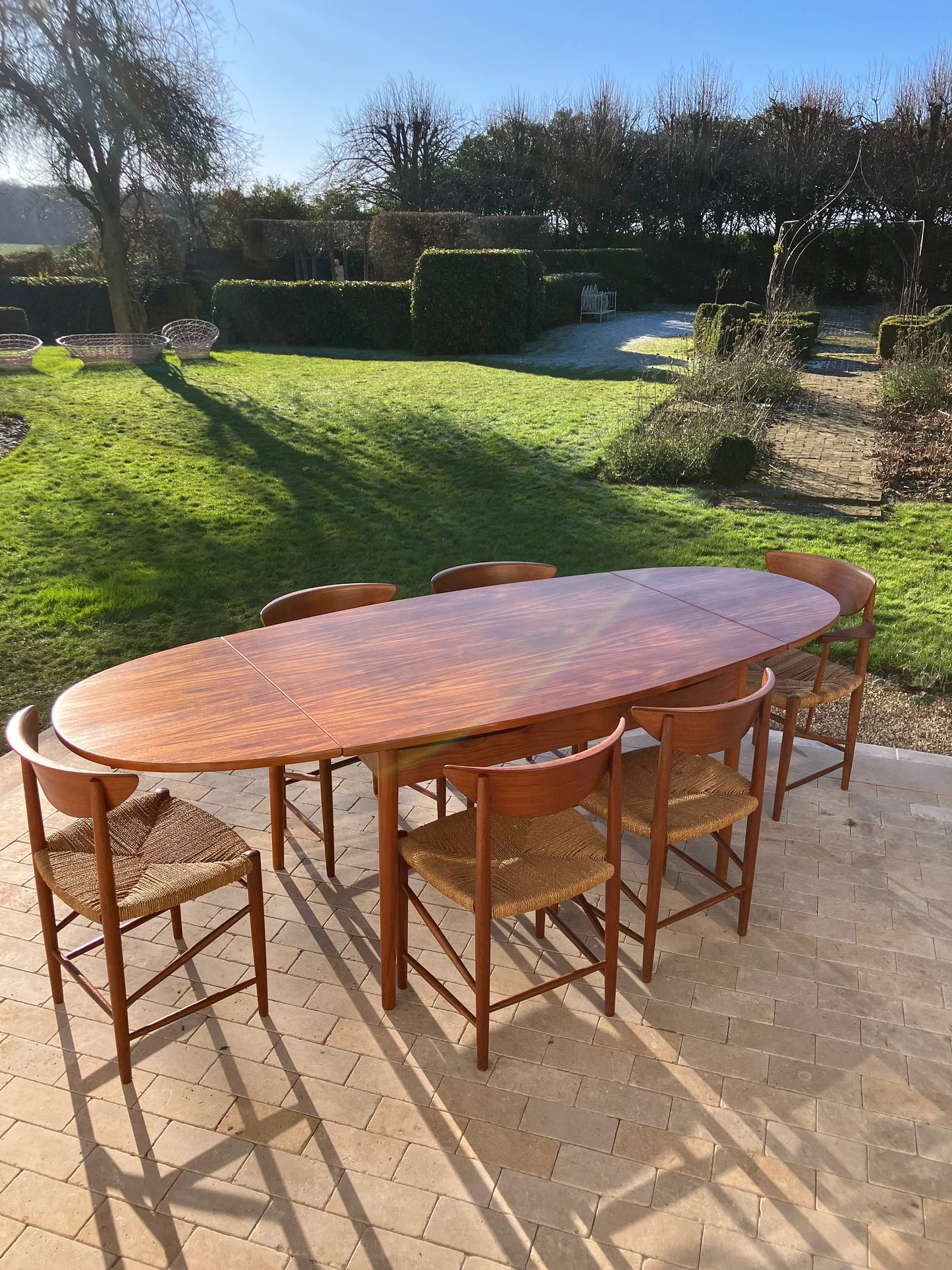 Mid Century Modern Teak Dining Set Comprising of a Chair Set by Perter Hvidt and Orla Mølgaard Nielsen and a Scandinavian Teak Table