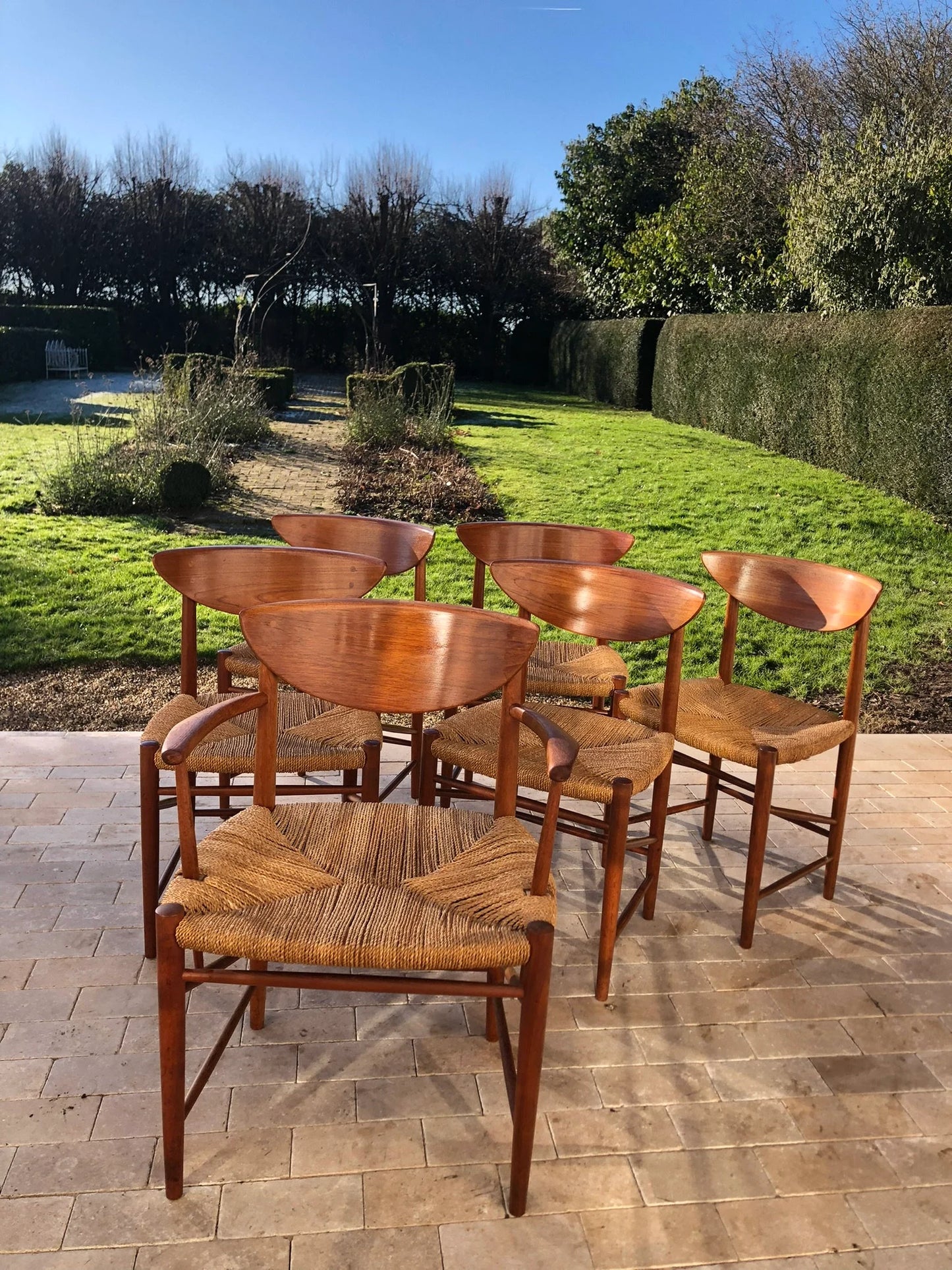Mid Century Modern Danish Teak Chair Set by Perter Hvidt and Orla Mølgaard Nielsen for Storborg Mobelfabrik