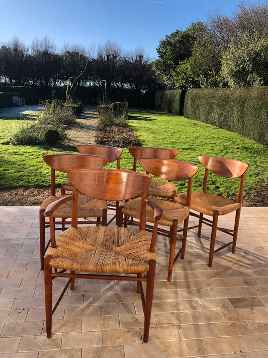 Mid Century Modern Danish Teak Chair Set by Perter Hvidt and Orla Mølgaard Nielsen for Storborg Mobelfabrik