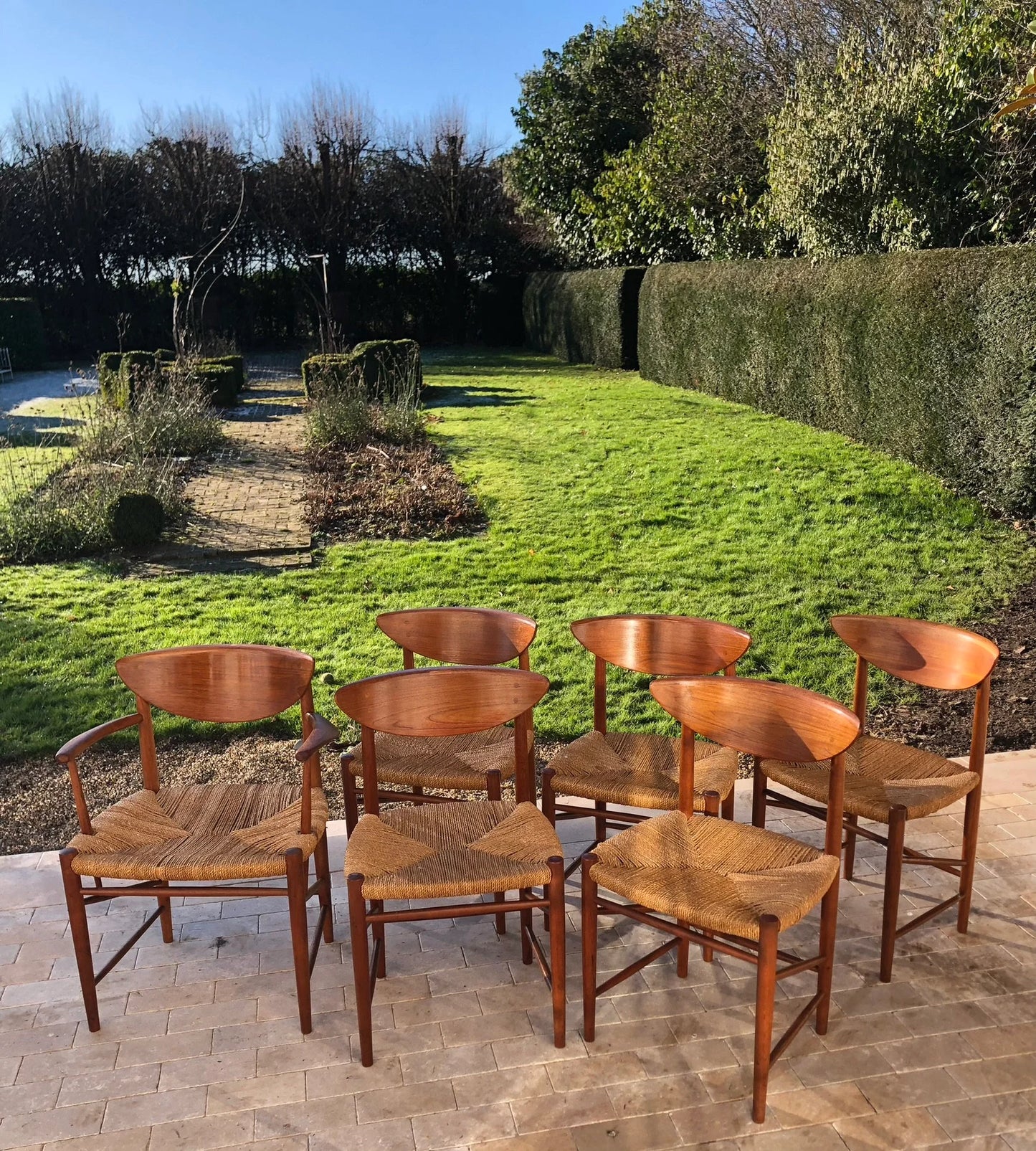 Mid Century Modern Danish Teak Chair Set by Perter Hvidt and Orla Mølgaard Nielsen for Storborg Mobelfabrik