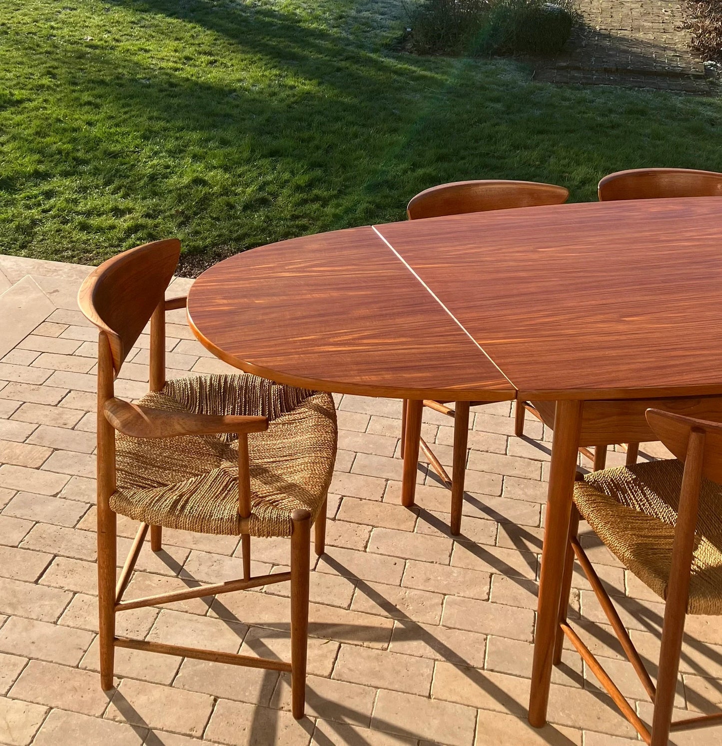 Mid Century Modern Teak Dining Set Comprising of a Chair Set by Perter Hvidt and Orla Mølgaard Nielsen and a Scandinavian Teak Table