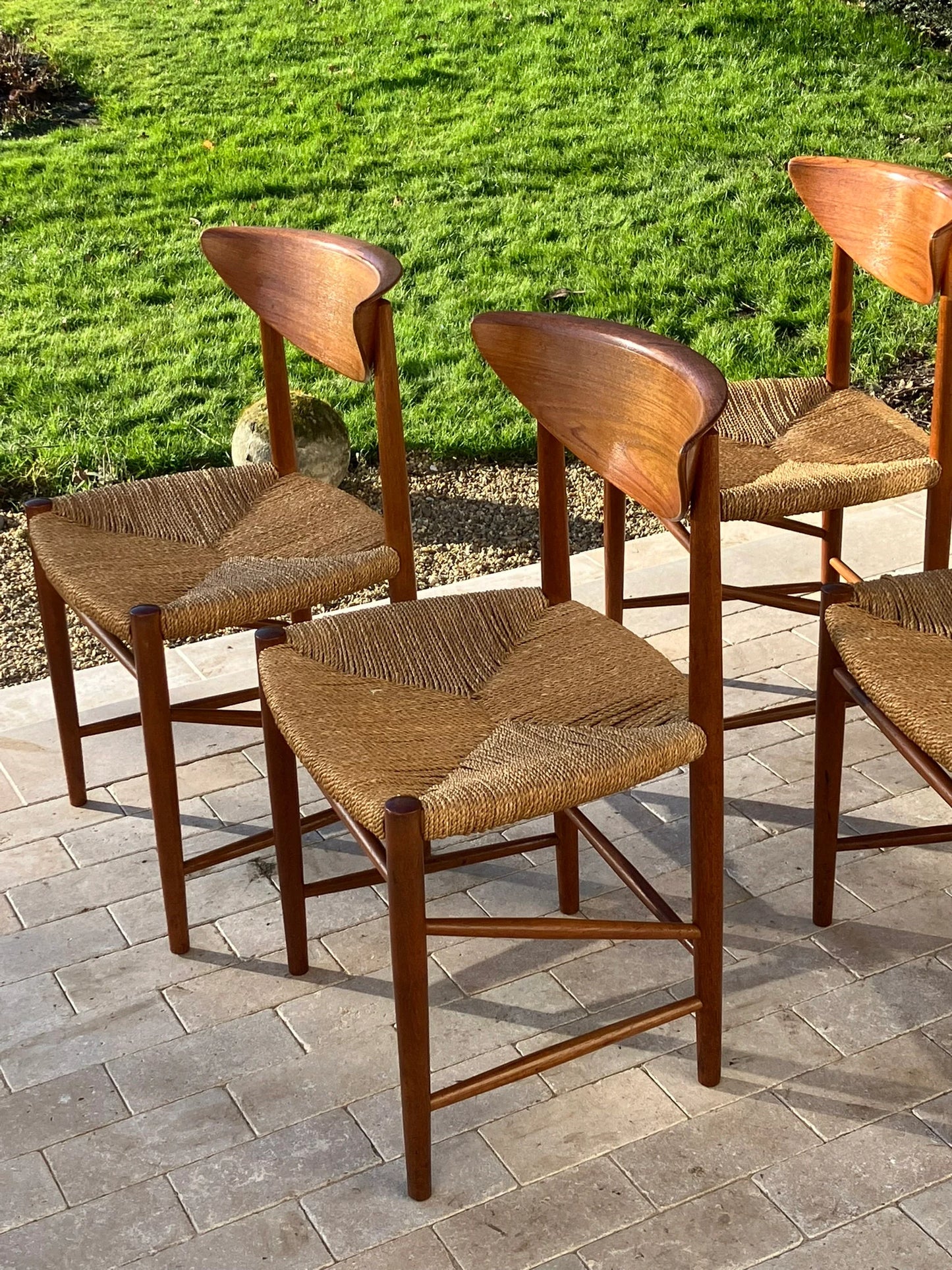 Mid Century Modern Teak Dining Set Comprising of a Chair Set by Perter Hvidt and Orla Mølgaard Nielsen and a Scandinavian Teak Table