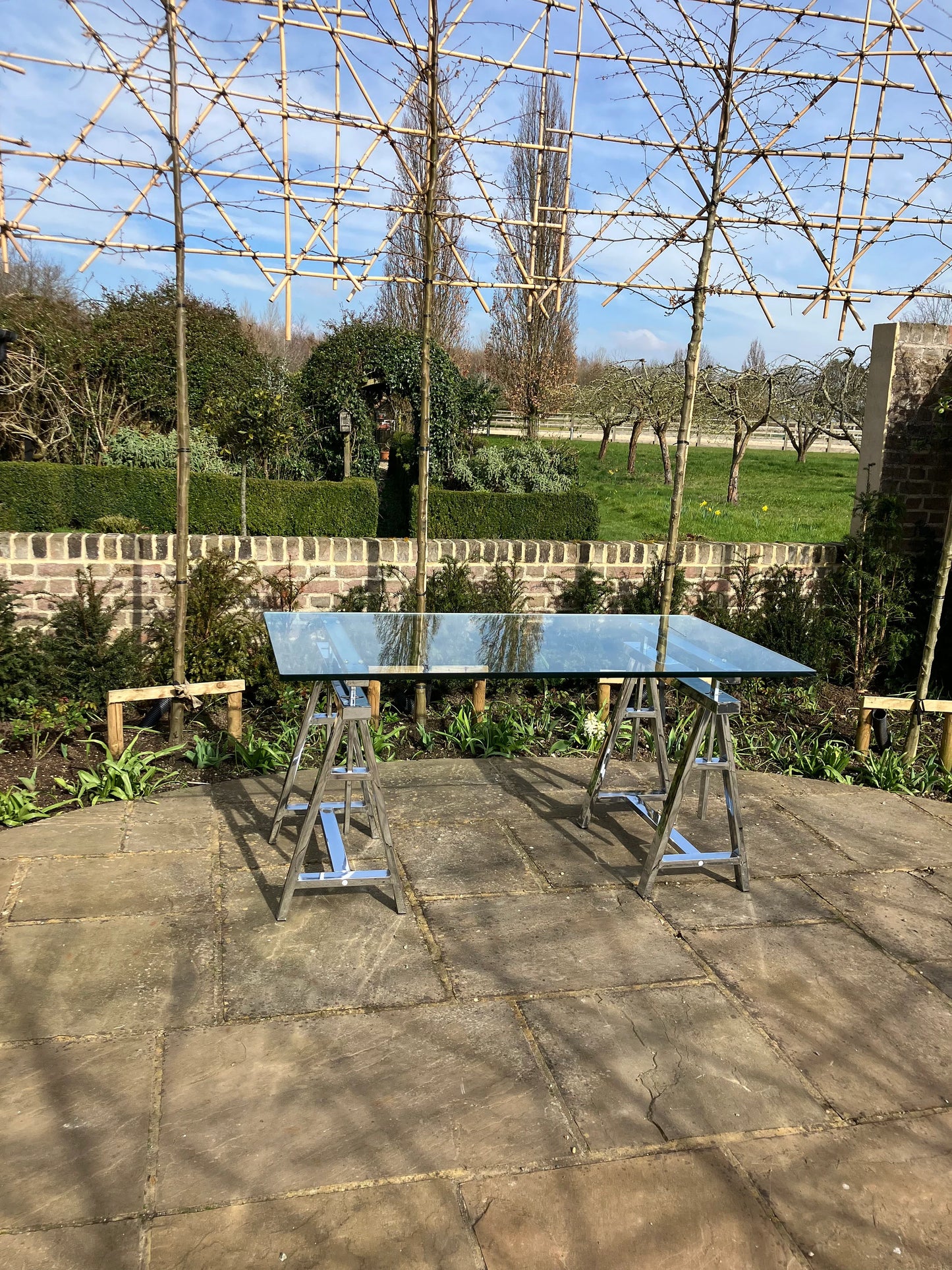 Vintage Mid Century Modern Chrome and Glass Desk Italian