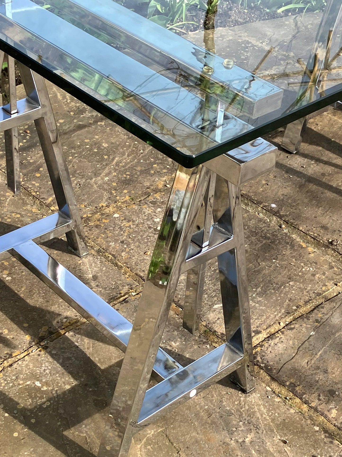 Vintage Mid Century Modern Chrome and Glass Desk Italian