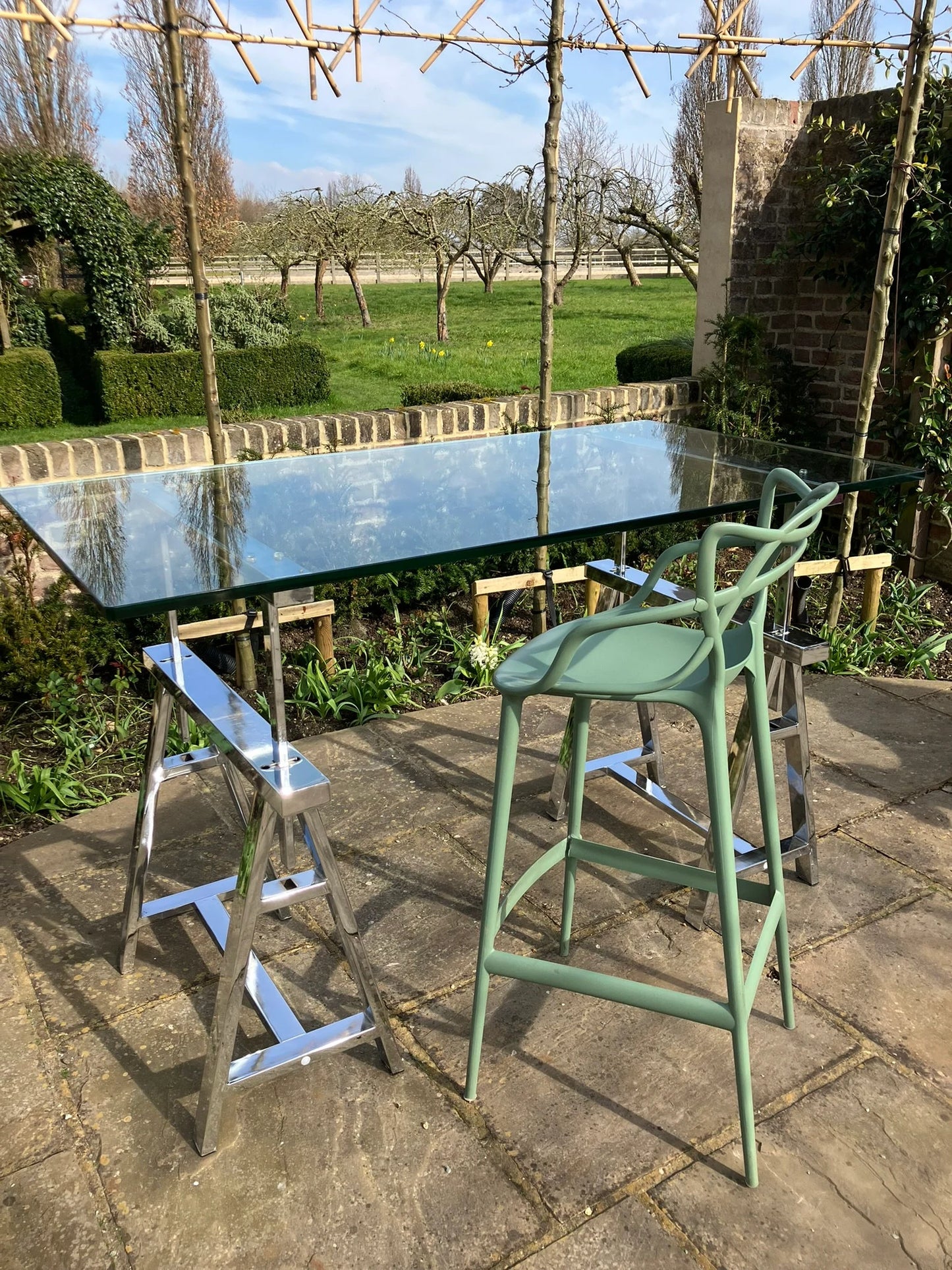 Vintage Mid Century Modern Chrome and Glass Desk Italian
