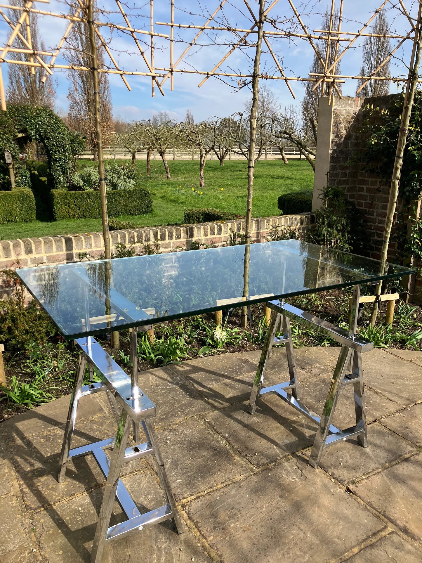 Vintage Mid Century Modern Chrome and Glass Desk Italian