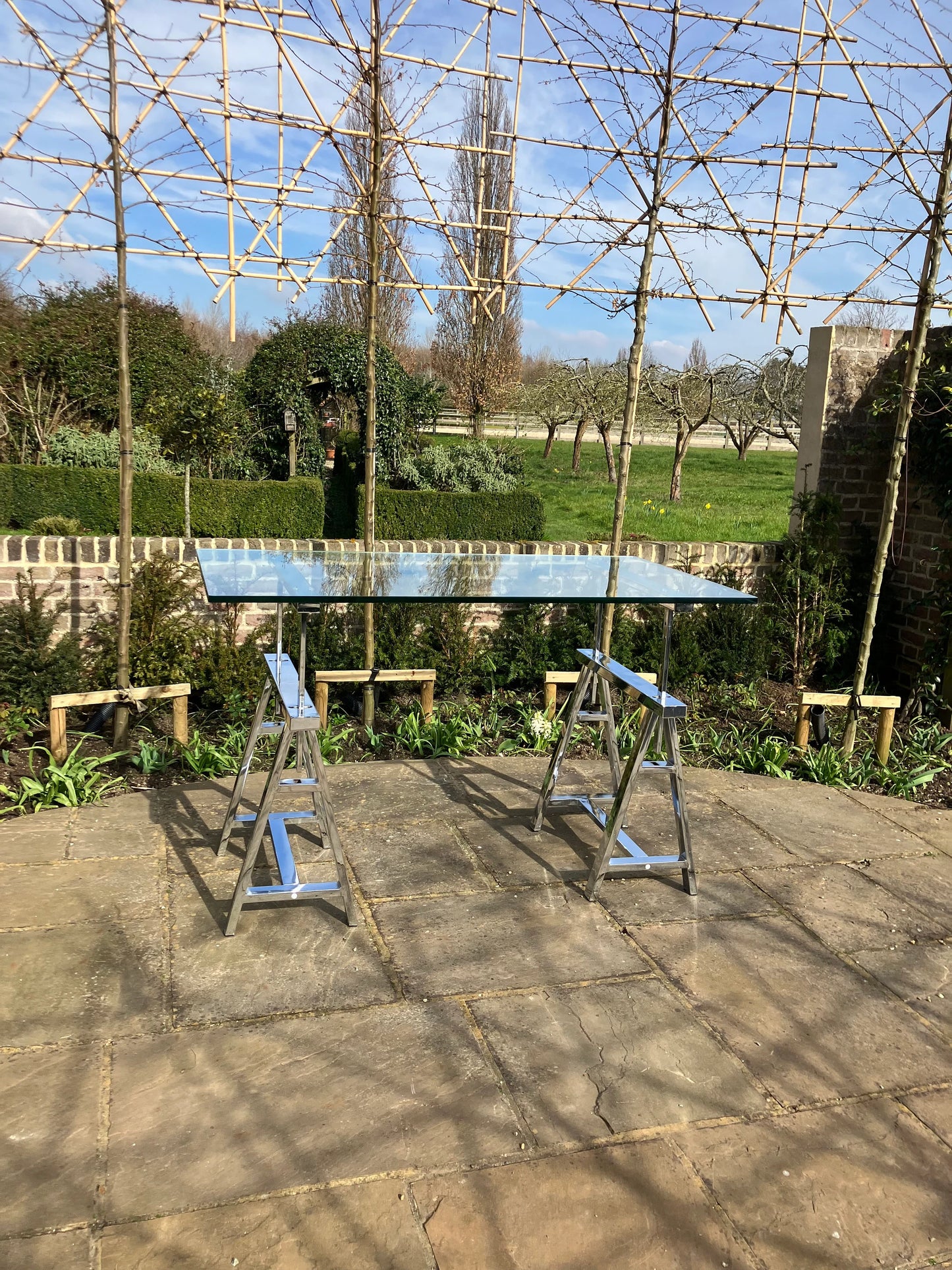 Vintage Mid Century Modern Chrome and Glass Desk Italian