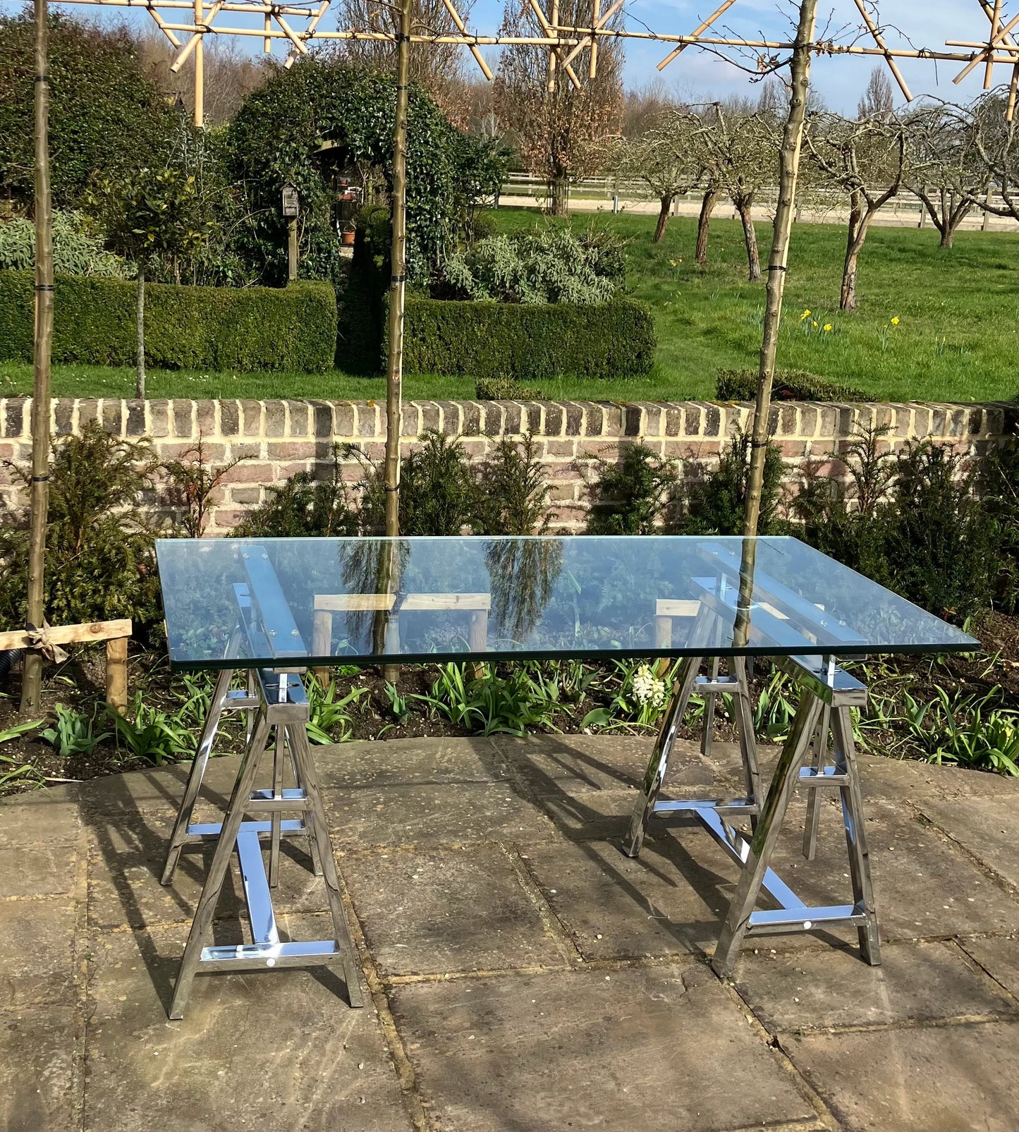Vintage Mid Century Modern Chrome and Glass Desk Italian