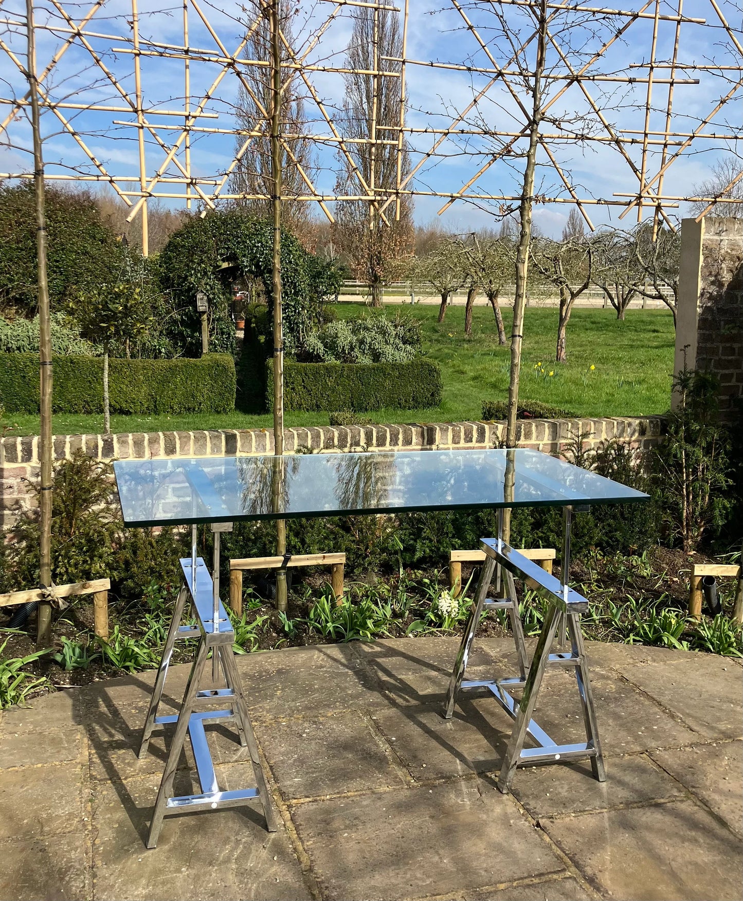 Vintage Mid Century Modern Chrome and Glass Desk Italian