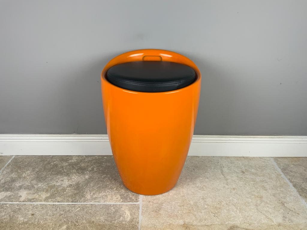 Funky Mid Century Modern 1960s Orange Retro Stool with Black Seat