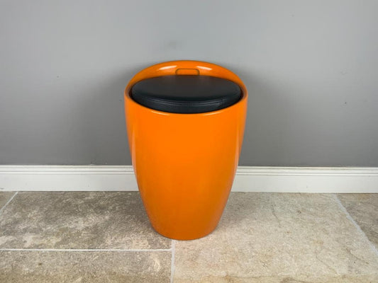 Funky Mid Century Modern 1960s Orange Retro Stool with Black Seat