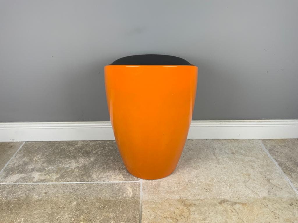 Funky Mid Century Modern 1960s Orange Retro Stool with Black Seat