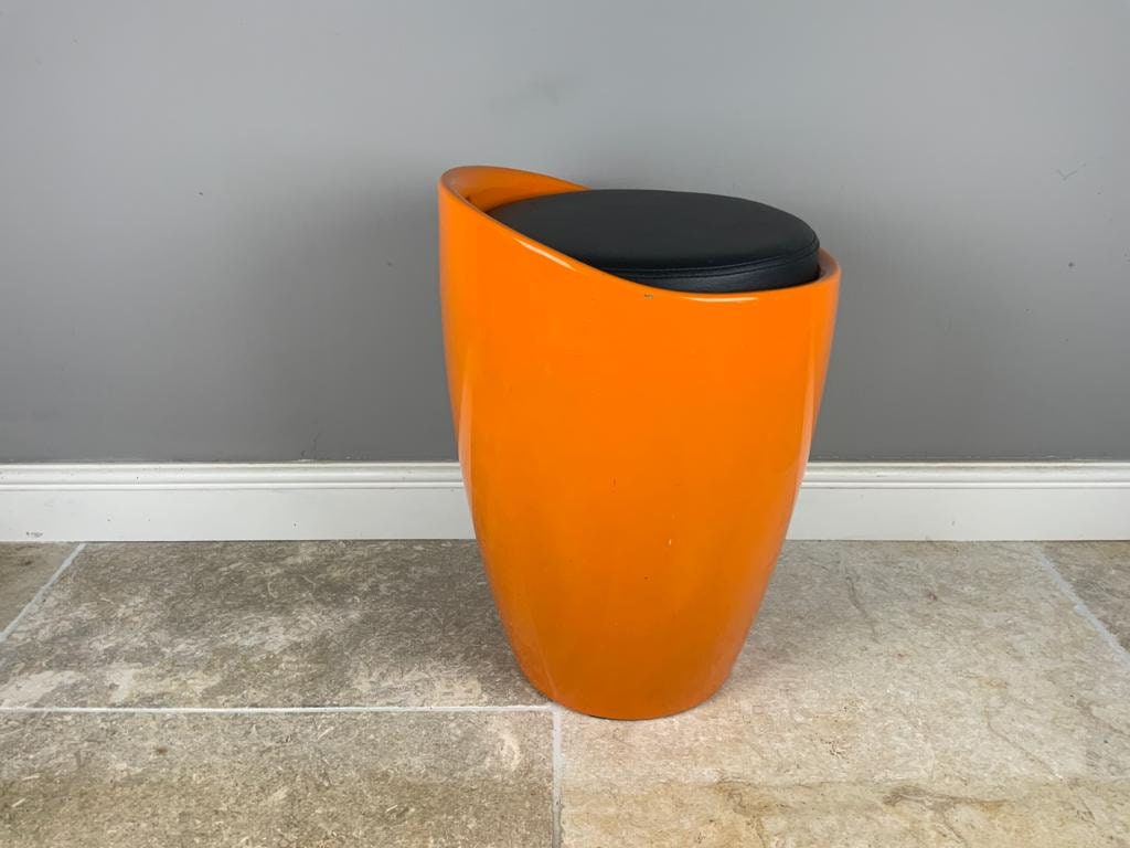 Funky Mid Century Modern 1960s Orange Retro Stool with Black Seat