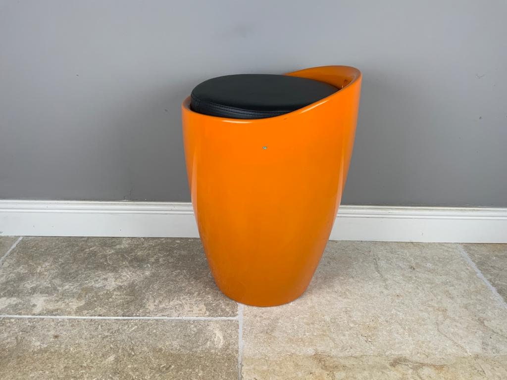 Funky Mid Century Modern 1960s Orange Retro Stool with Black Seat