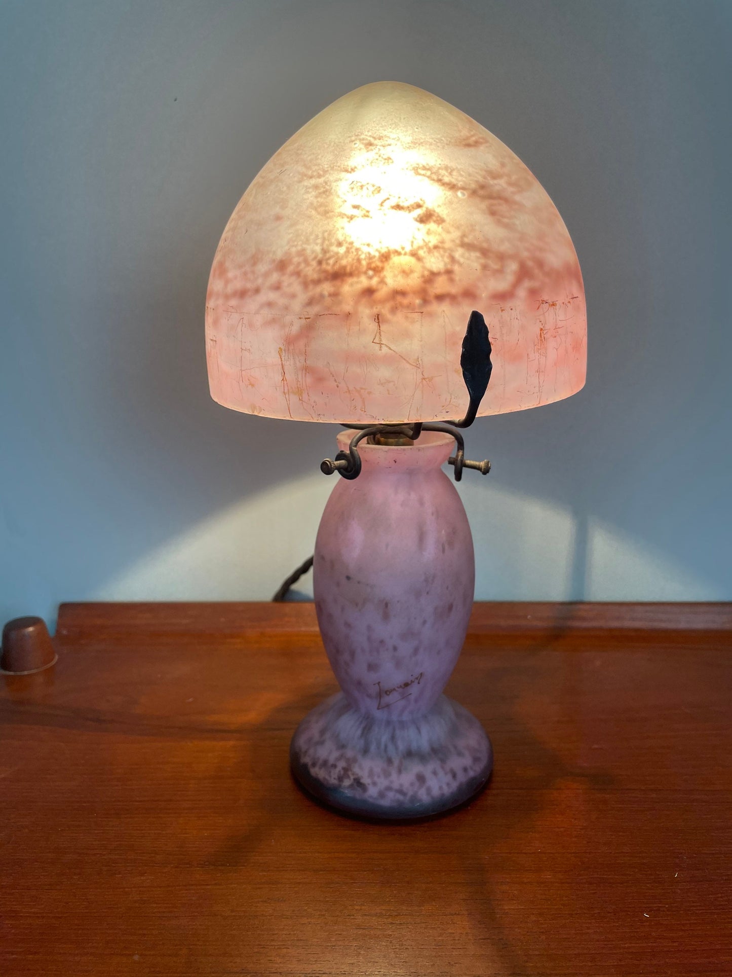 Very Rare 1920s Art Deco French Pink Mushroom Lamp by Daun for Lorraine / Light /Art